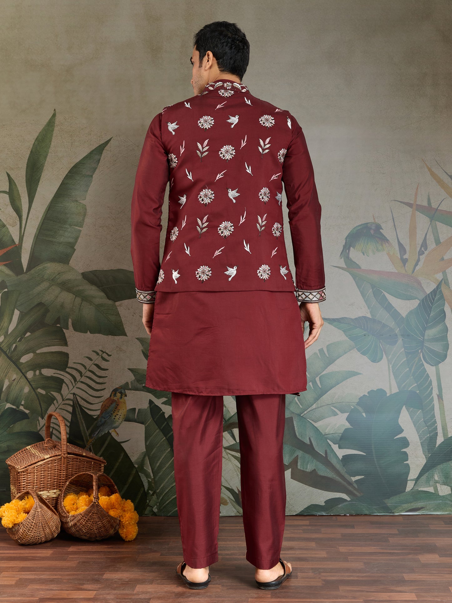 Maroon Embroidered Kurta Pajama Set – Premium Ethnic Wear for Men