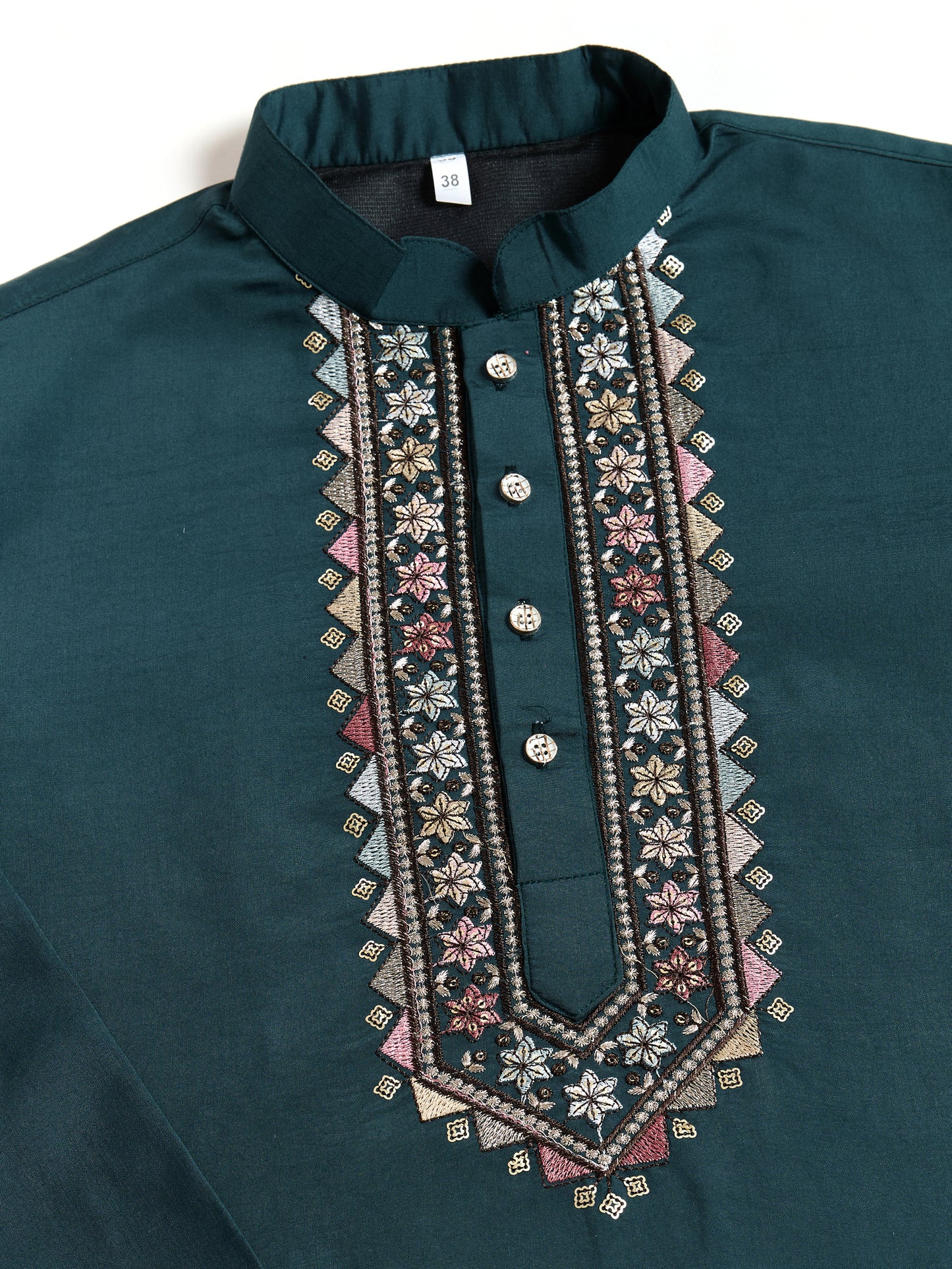 Teal Green Embroidered Kurta Set with Ethnic Jacket – Festive & Wedding Wear