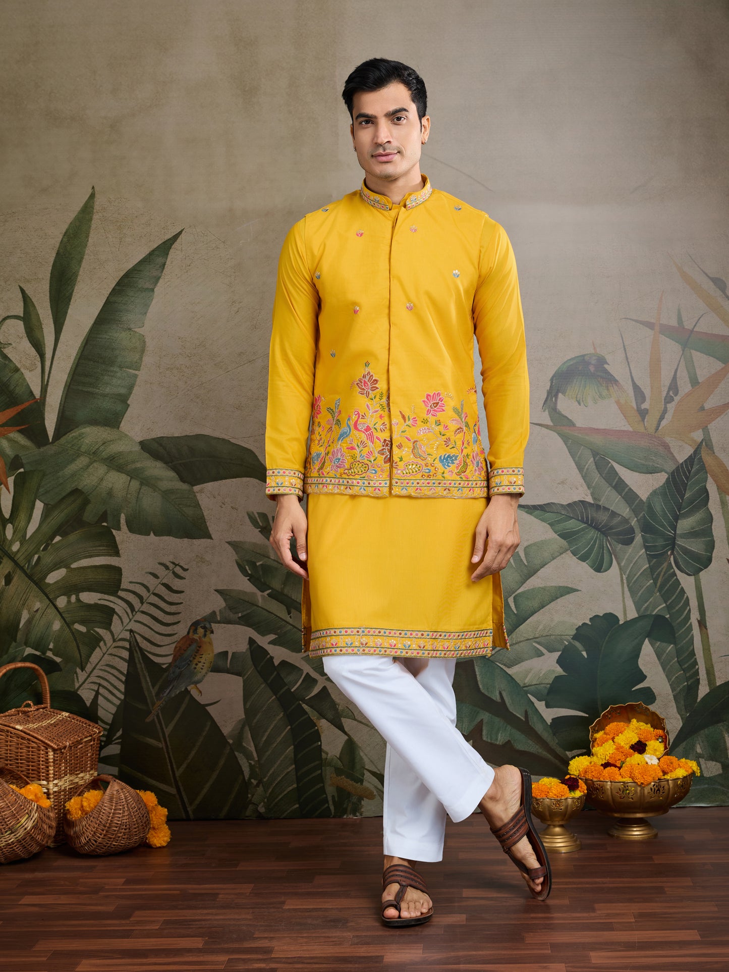 Mustard Yellow Embroidered Kurta – Festive & Wedding Wear