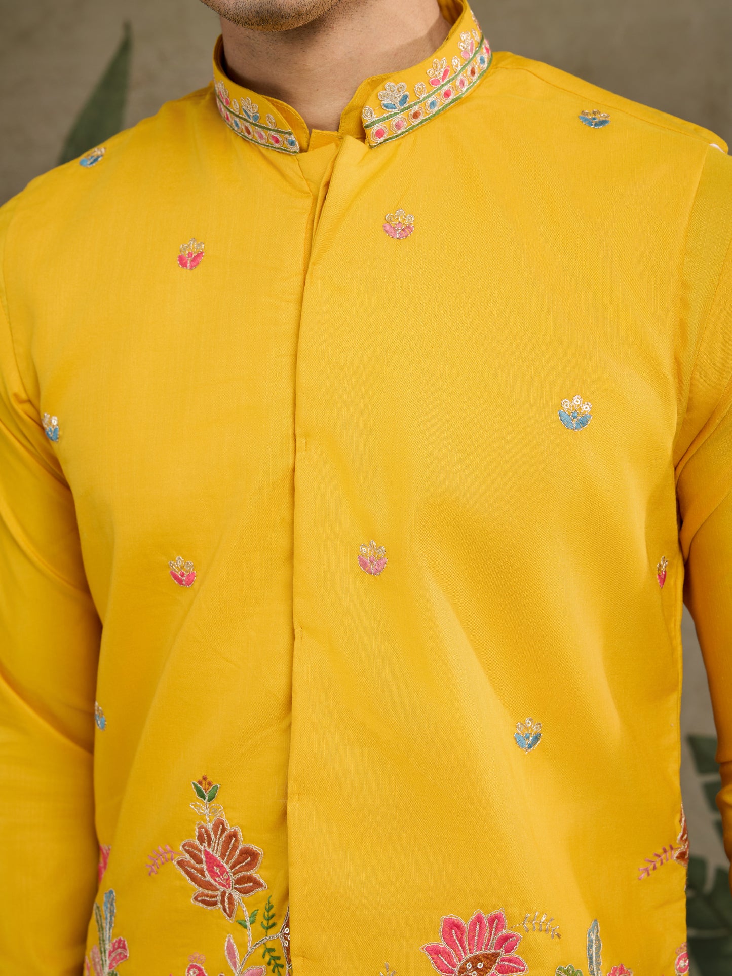 Mustard Yellow Embroidered Kurta – Festive & Wedding Wear