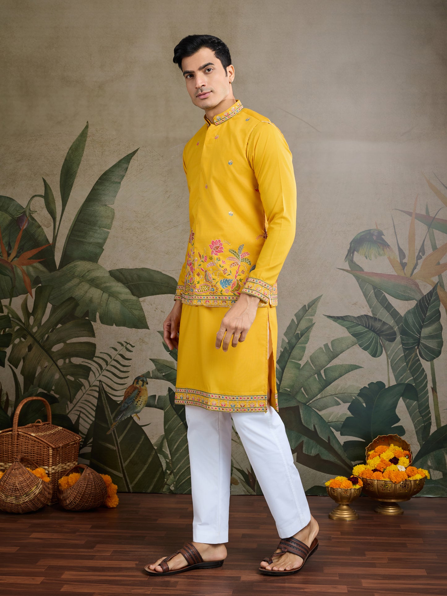 Mustard Yellow Embroidered Kurta – Festive & Wedding Wear