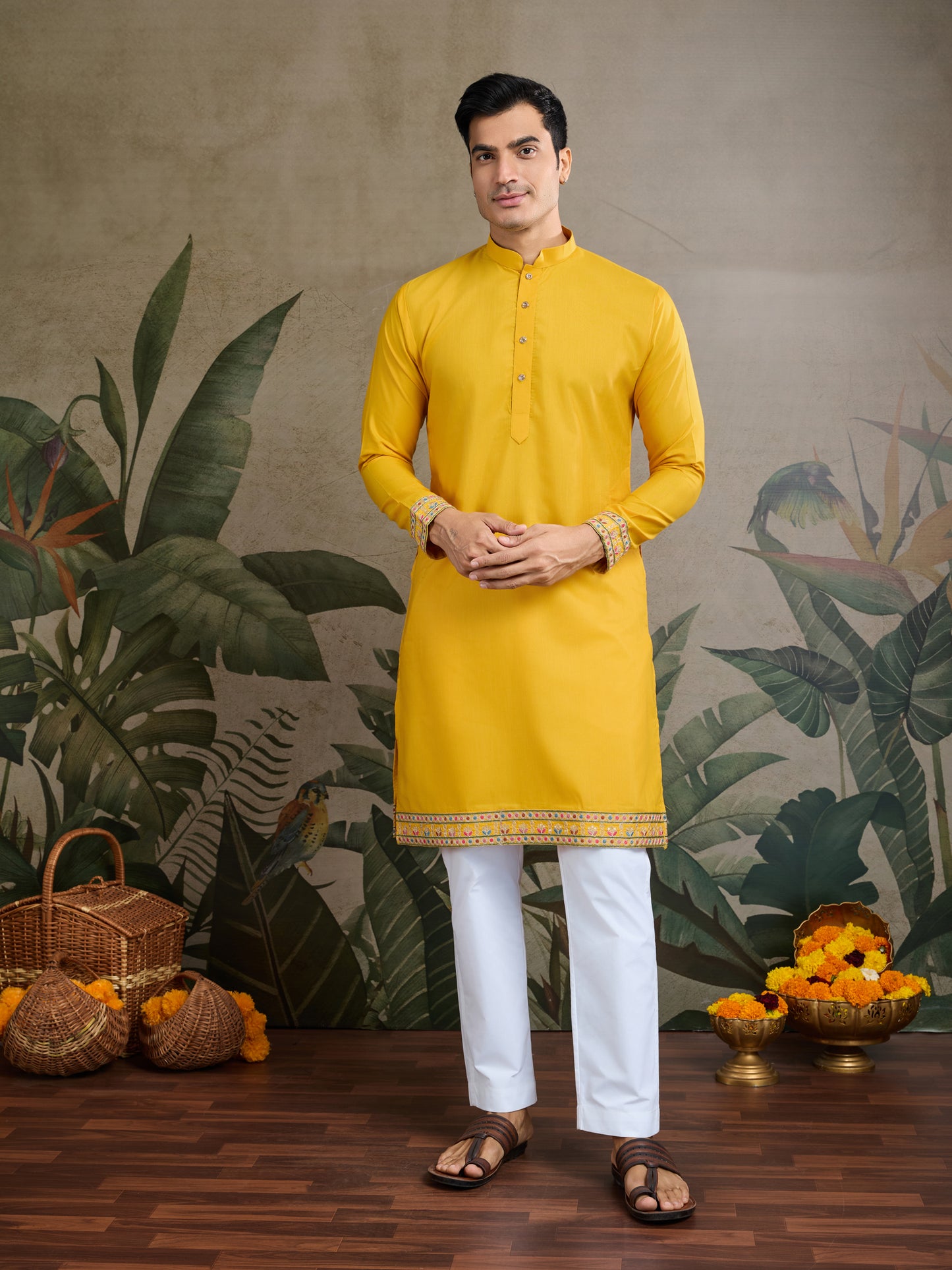 Mustard Yellow Embroidered Kurta – Festive & Wedding Wear