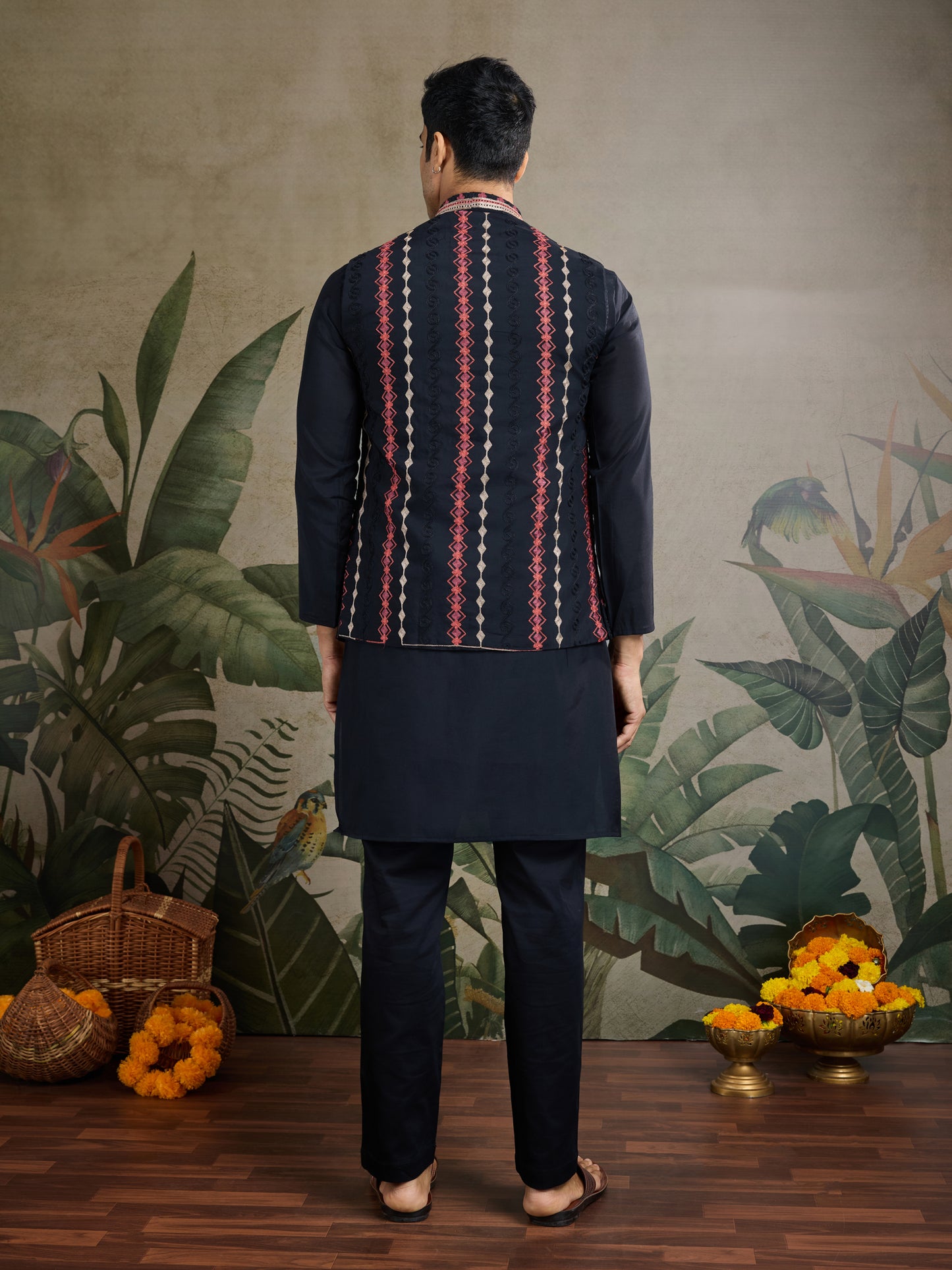 Black Kurta with Embroidered Jacket