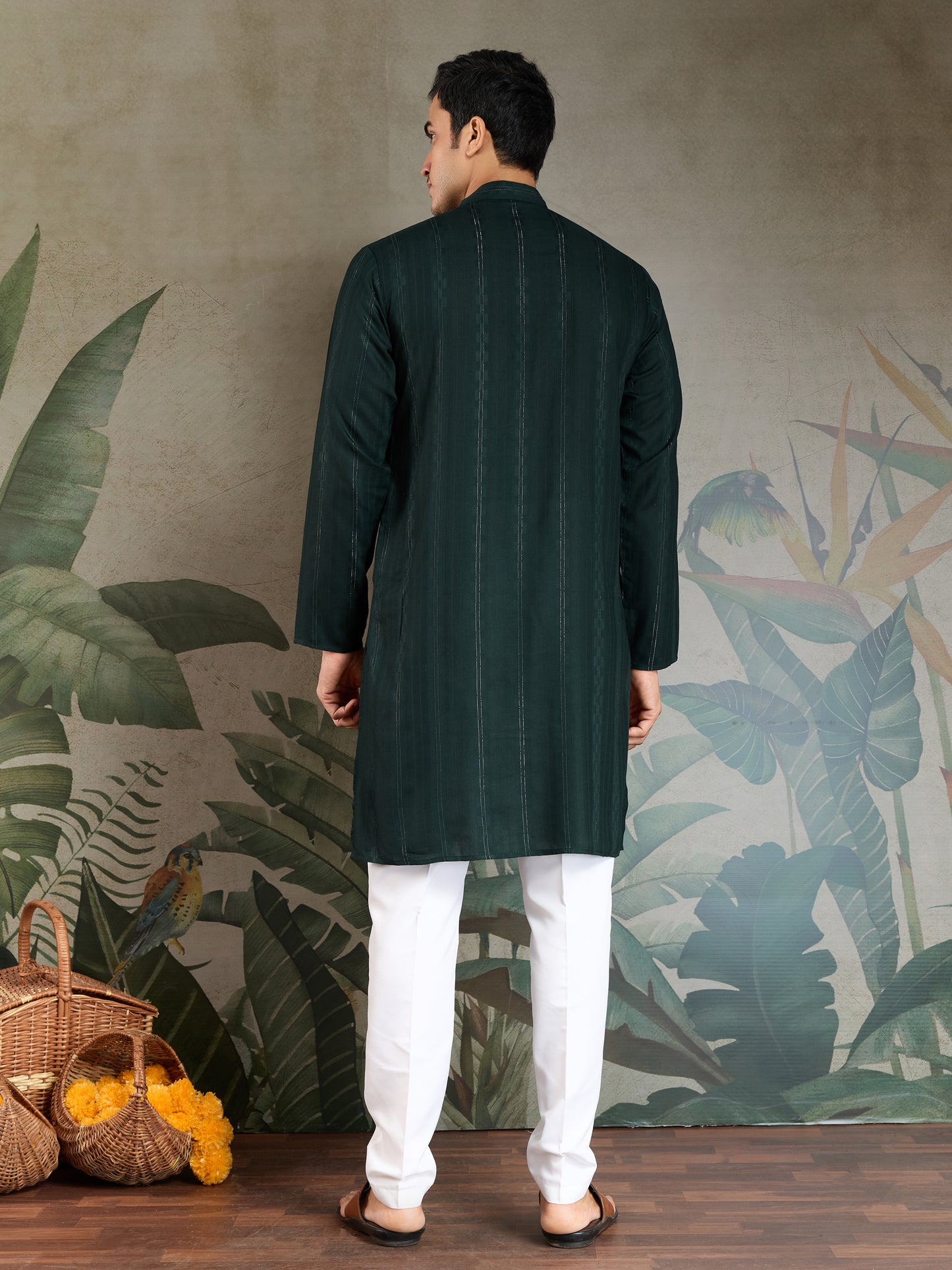Elegant Green Viscose Kurta with Mirror Work & Printed Dupatta