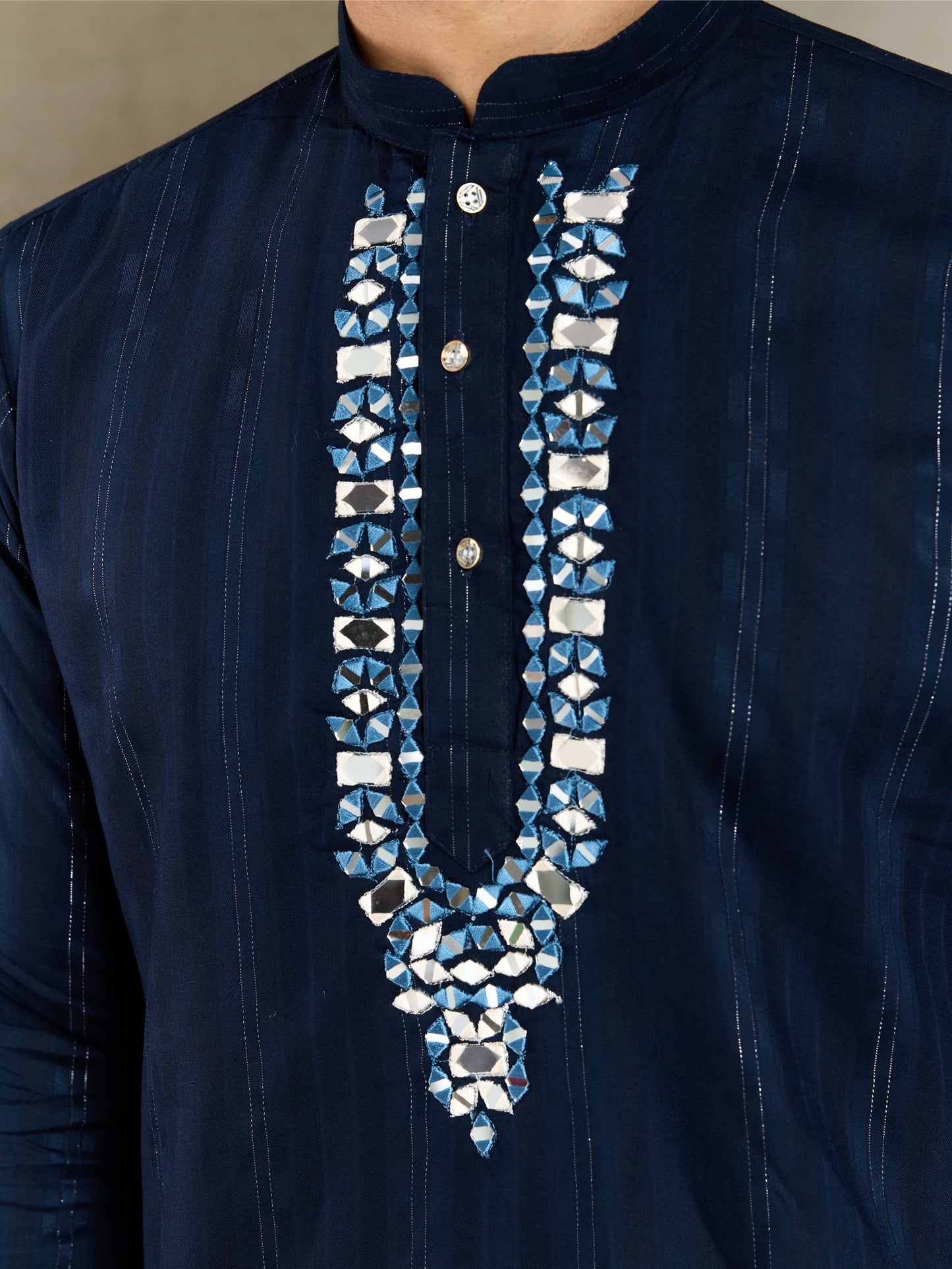 Stylish Navy Viscose Kurta with Mirror Work & Printed Dupatta