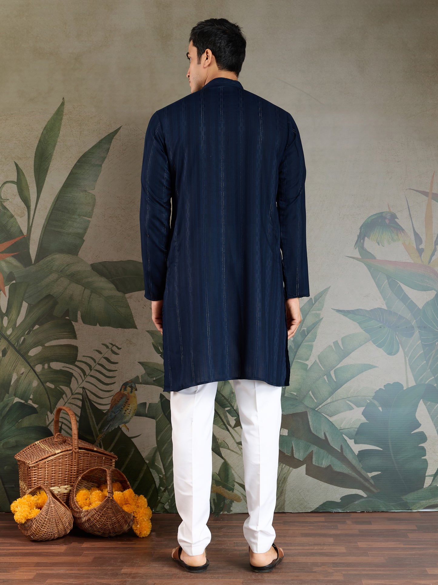 Stylish Navy Viscose Kurta with Mirror Work & Printed Dupatta