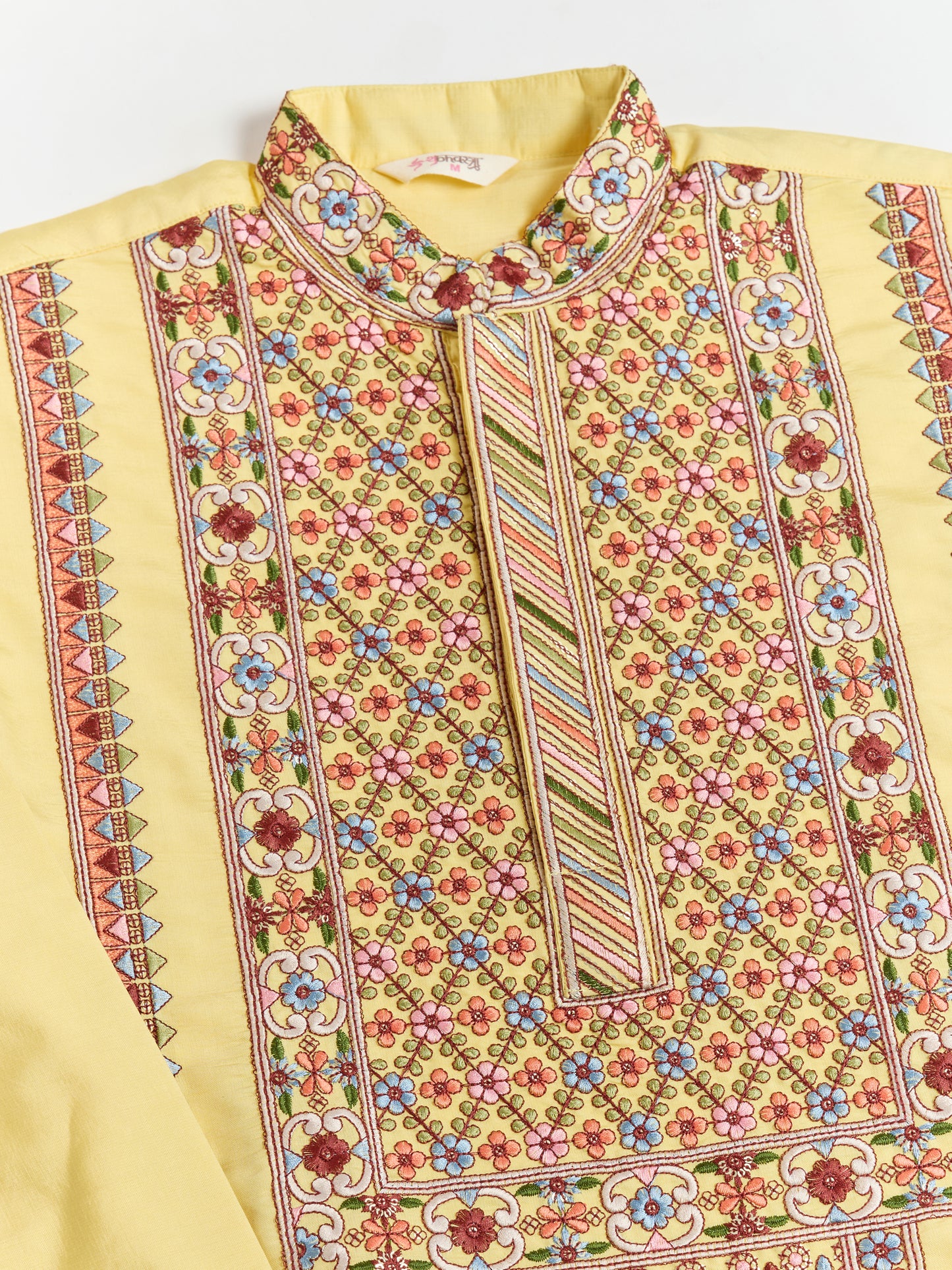 Men’s Yellow Embroidered Cotton Kurta – Festive & Ethnic Wear