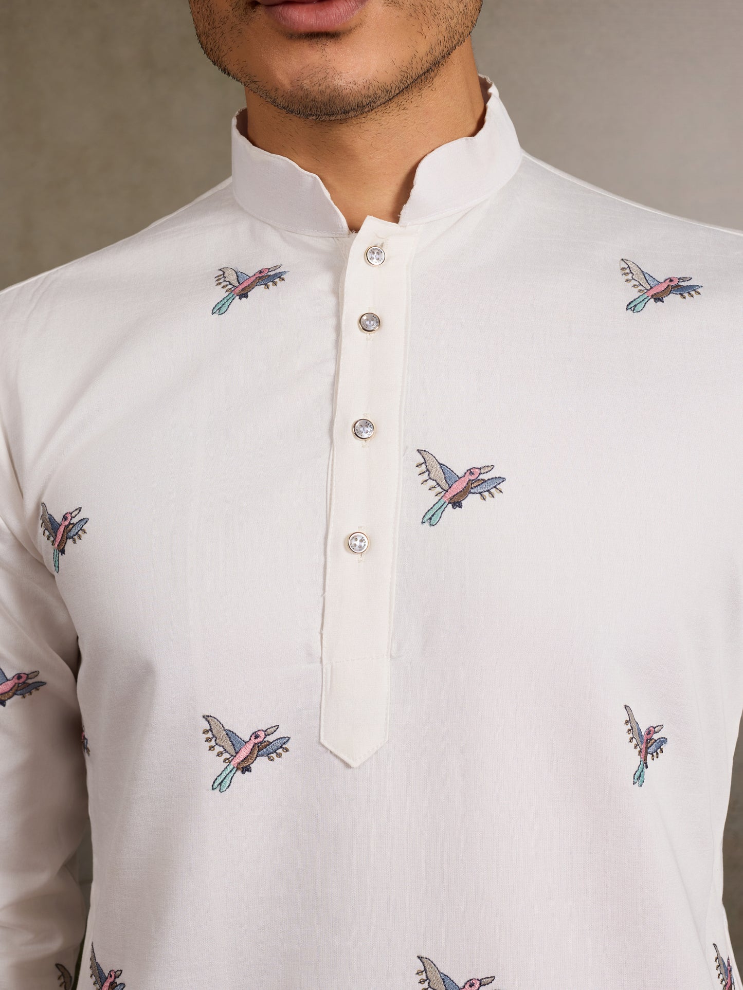 Ivory Heritage Kurta with Handcrafted Nature-Inspired Detailing