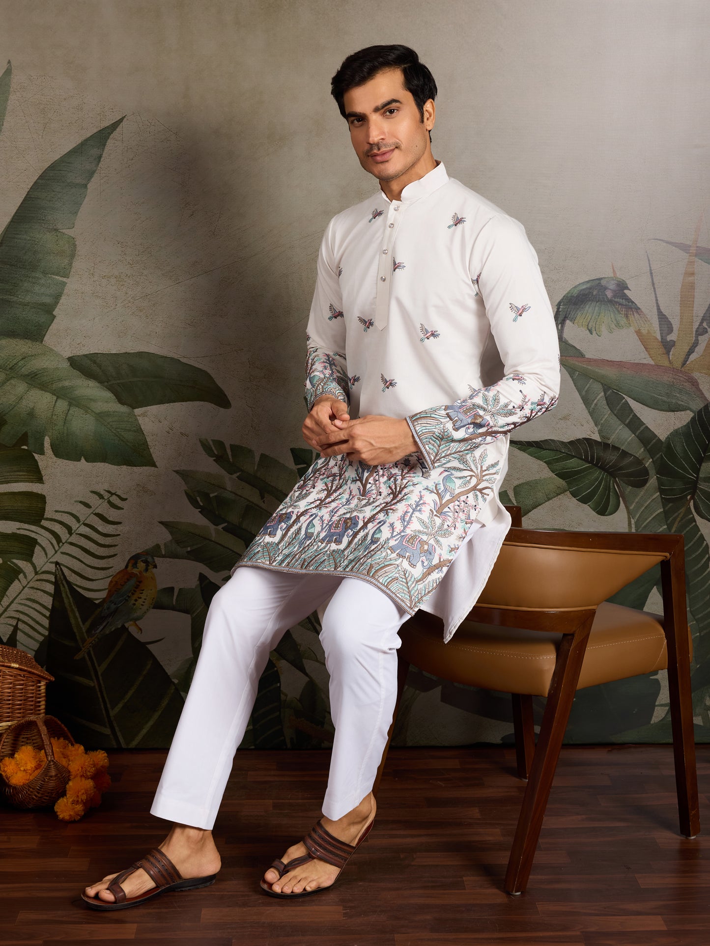 Ivory Heritage Kurta with Handcrafted Nature-Inspired Detailing