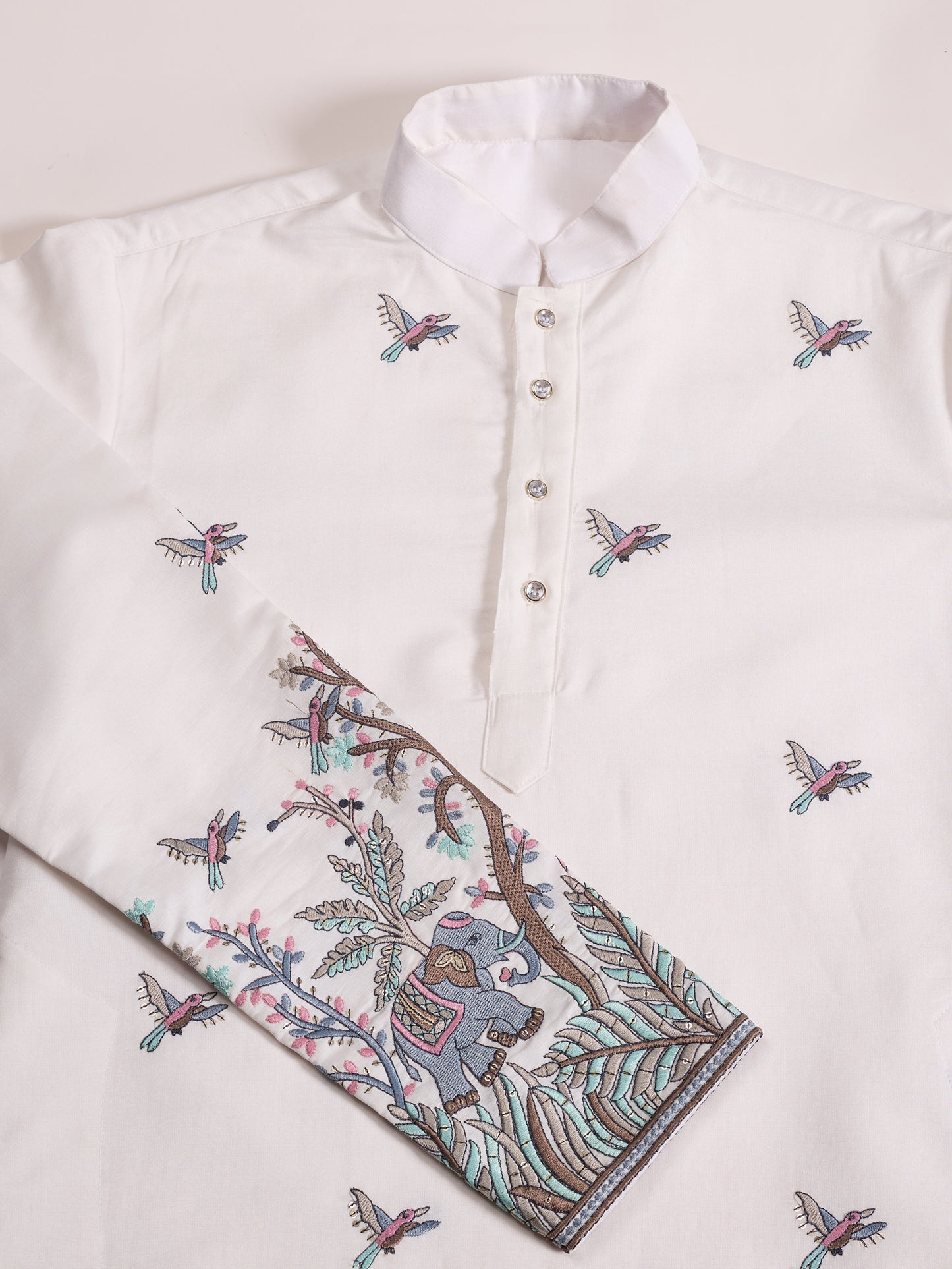 Ivory Heritage Kurta with Handcrafted Nature-Inspired Detailing