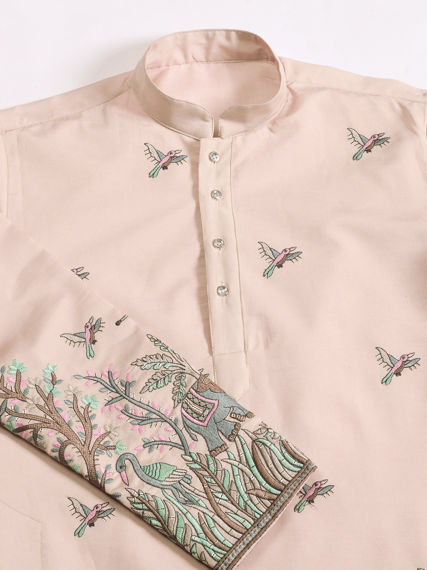 Beige Royal Kurta – Embroidered Elegance with Elephant & Bird Motifs