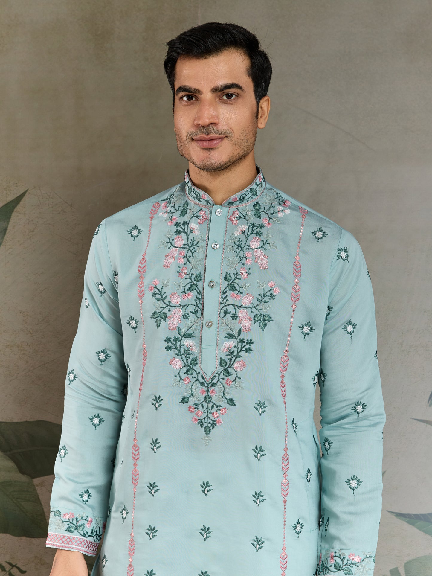 Embroidered Cotton Kurta with Floral Detailing