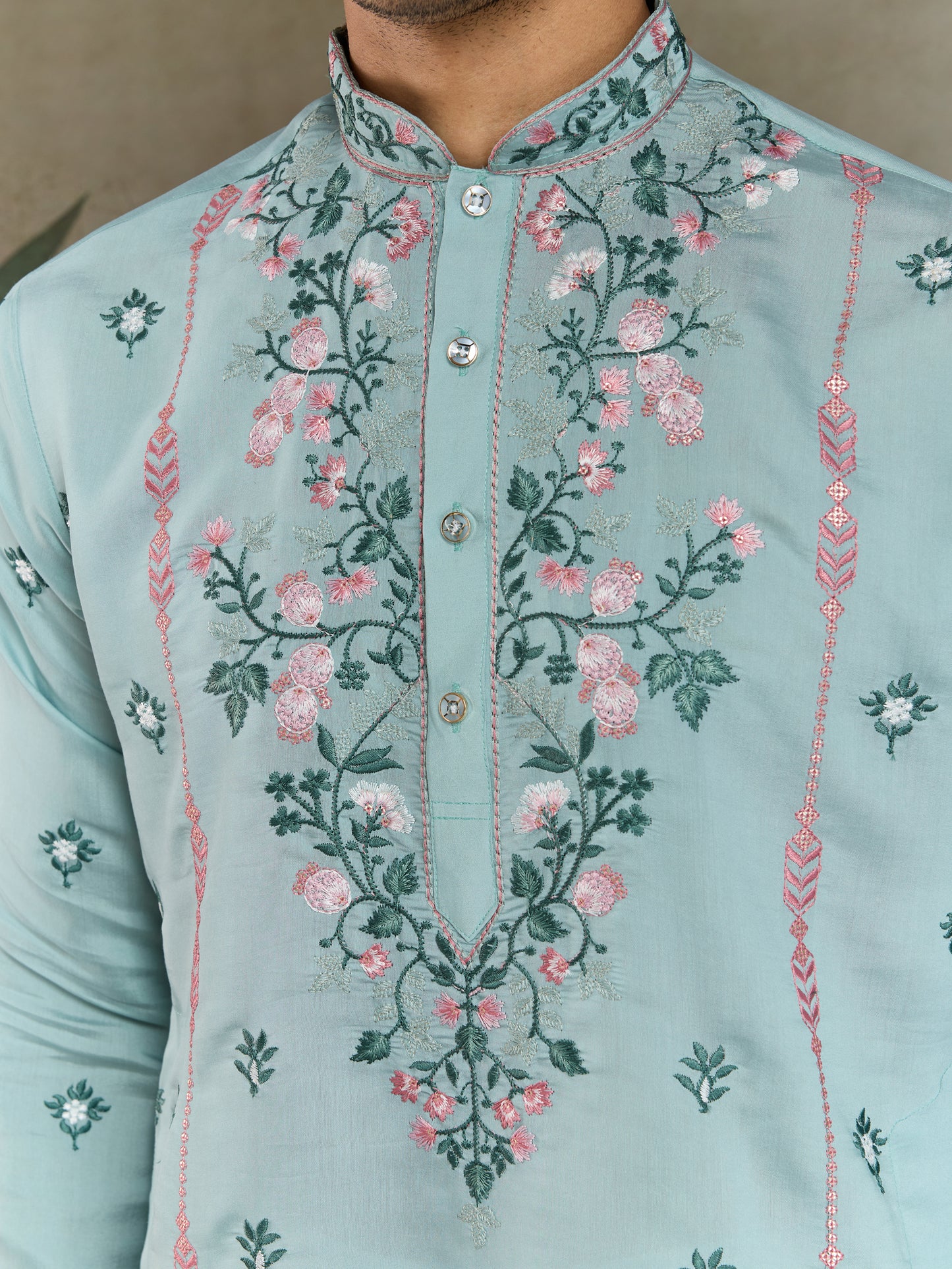 Embroidered Cotton Kurta with Floral Detailing