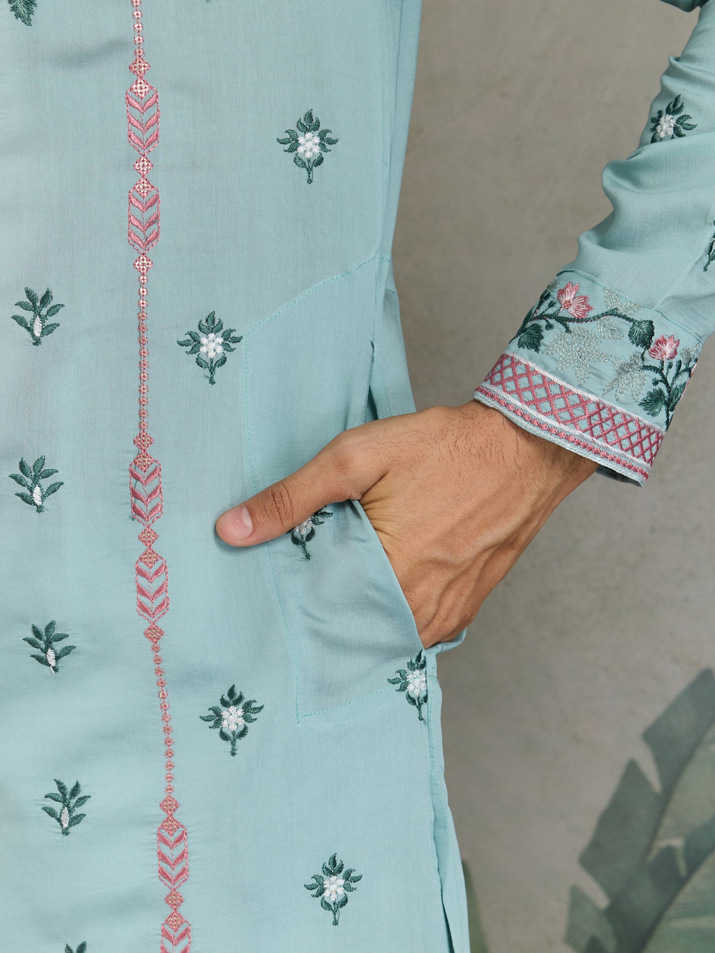 Embroidered Cotton Kurta with Floral Detailing