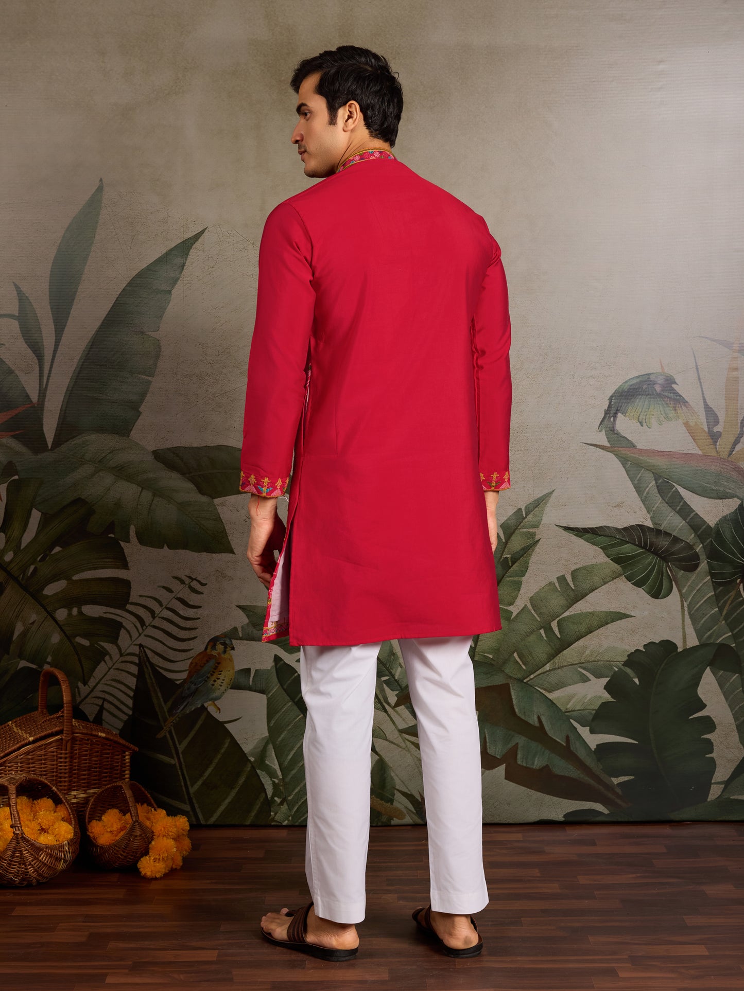 Crimson Heritage:- Red Embroidered Festive Kurta for Men