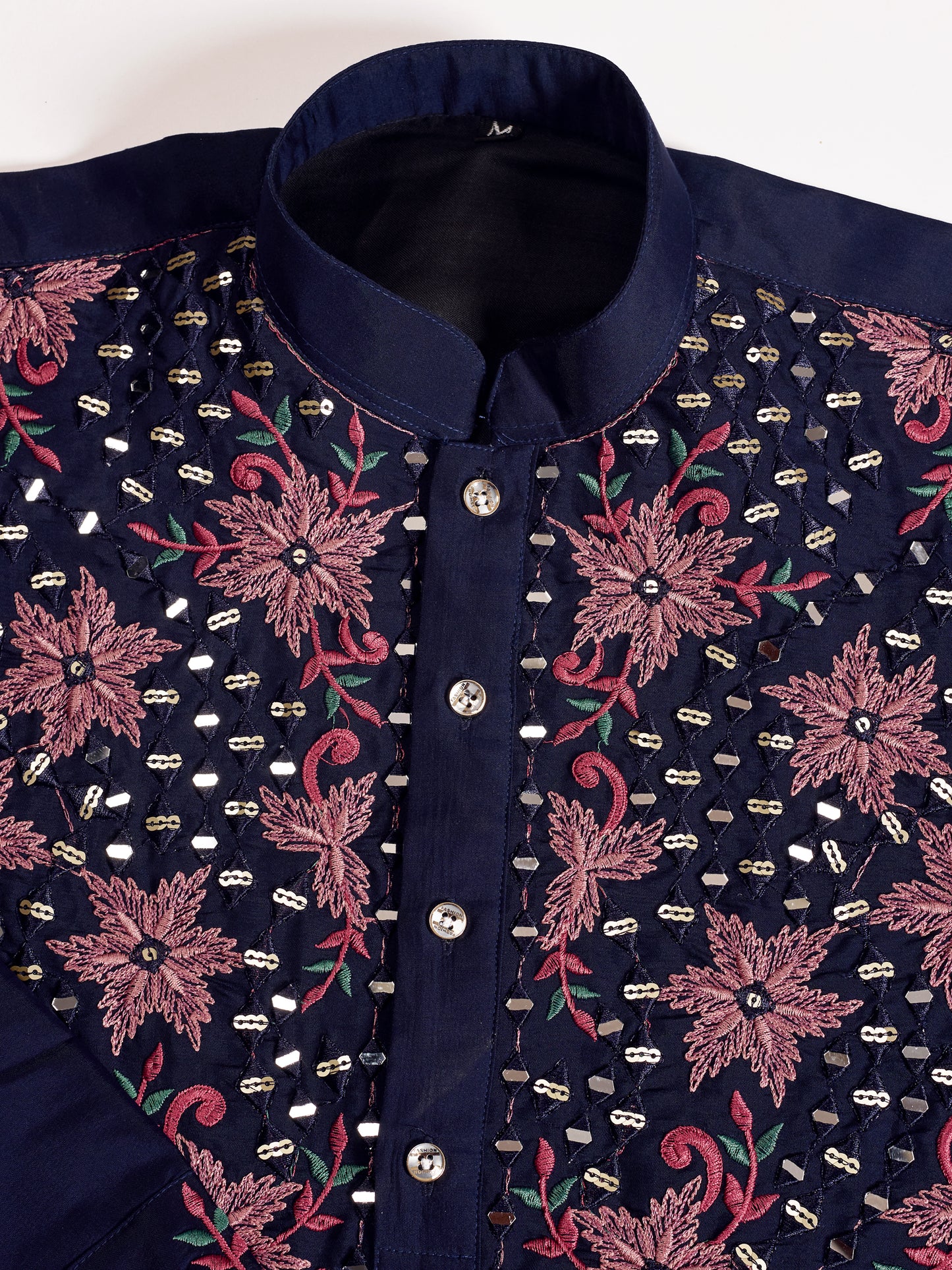 Navy Blue Floral Embroidered Kurta for Men | Festive & Wedding Wear