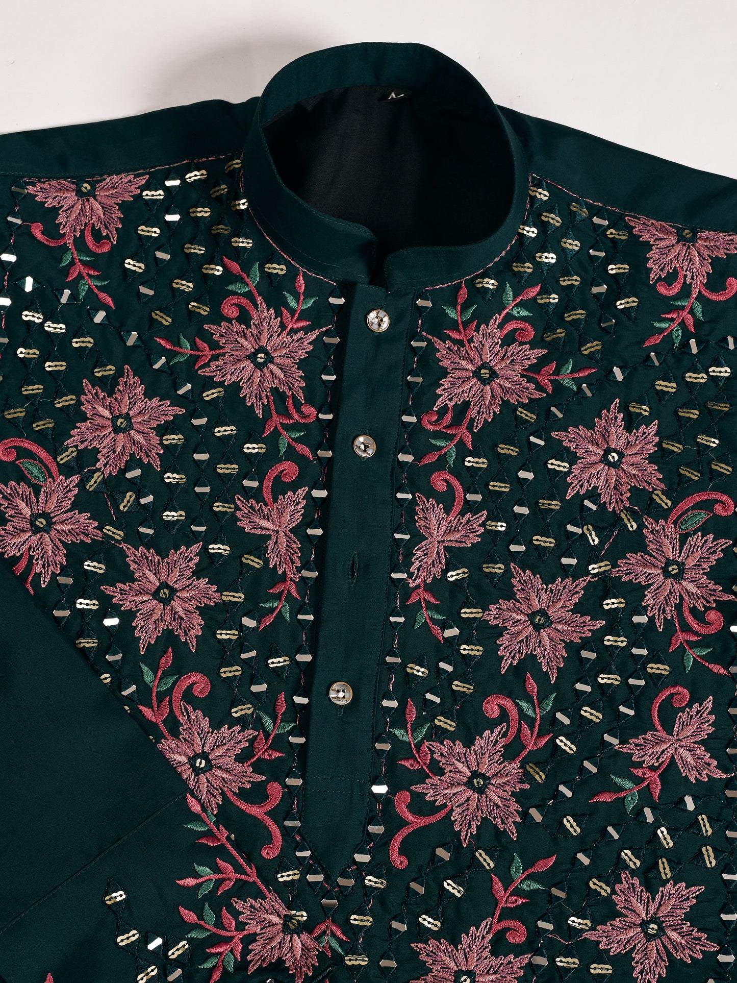 Green Floral Embroidered Kurta for Men | Festive & Wedding Wear