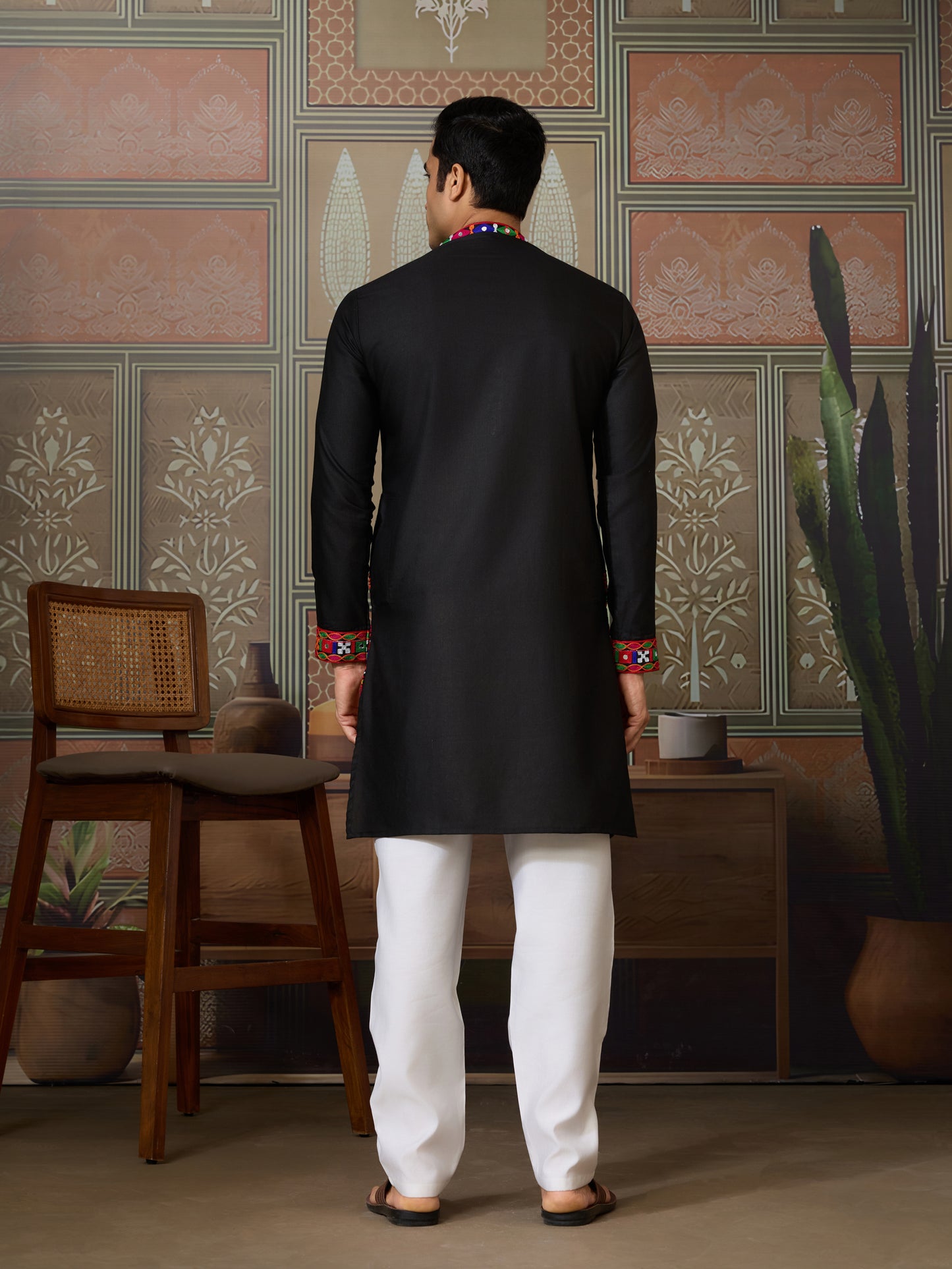 Title : Black Embroidered Gujarati Mirror Work Kurta for Men
