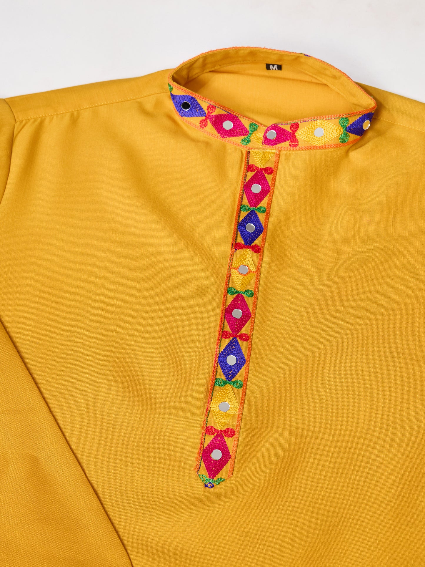 Mustard Yellow Gujarati Mirror Work Embroidered Kurta for Men