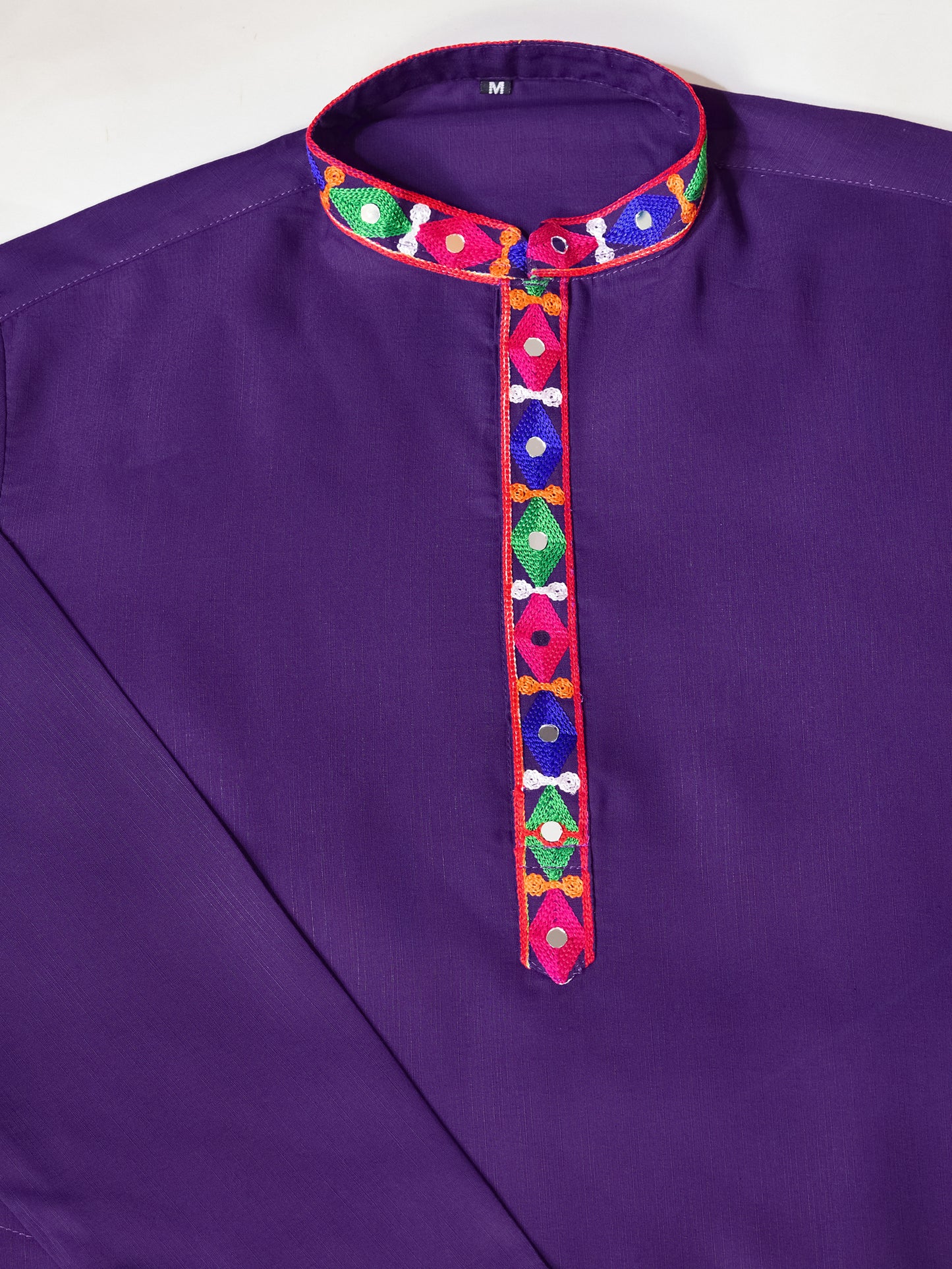 Purple Embroidered Gujarati Mirror Work Kurta for Men