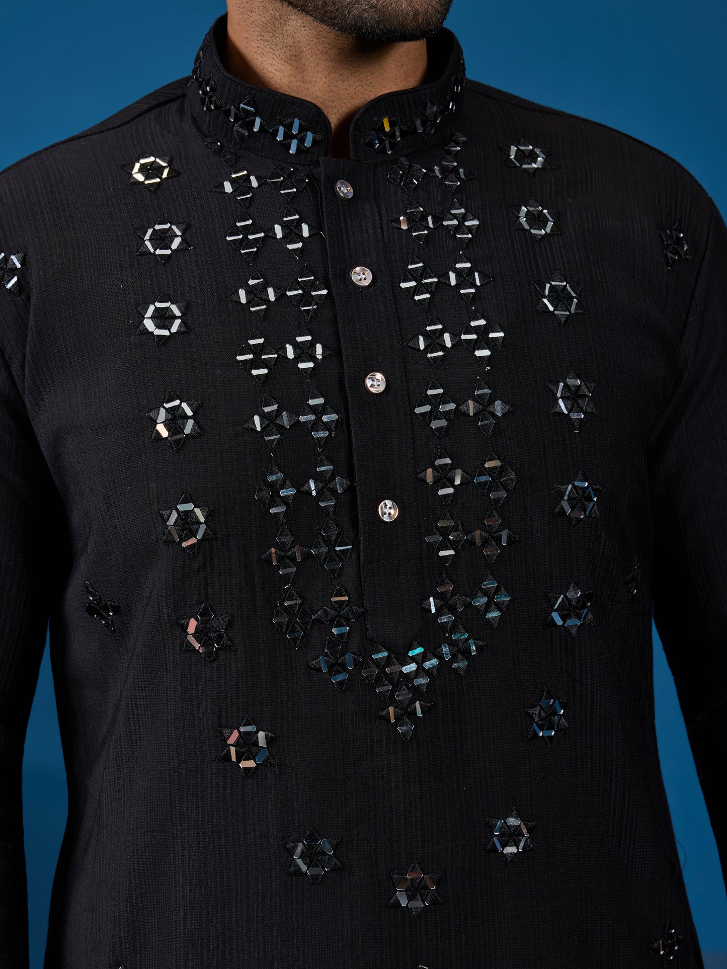 "Midnight Monarch: The Black Mirror Kurta"
