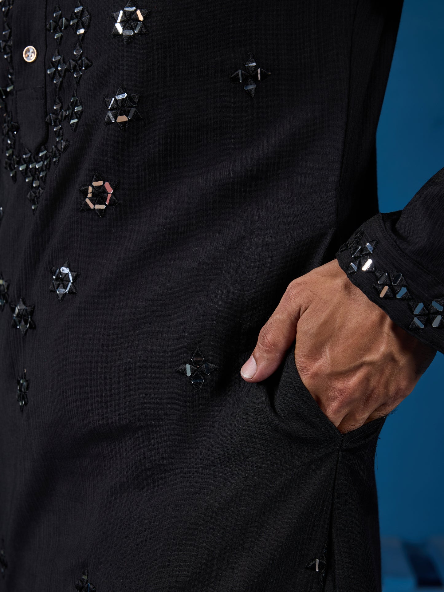 "Midnight Monarch: The Black Mirror Kurta"