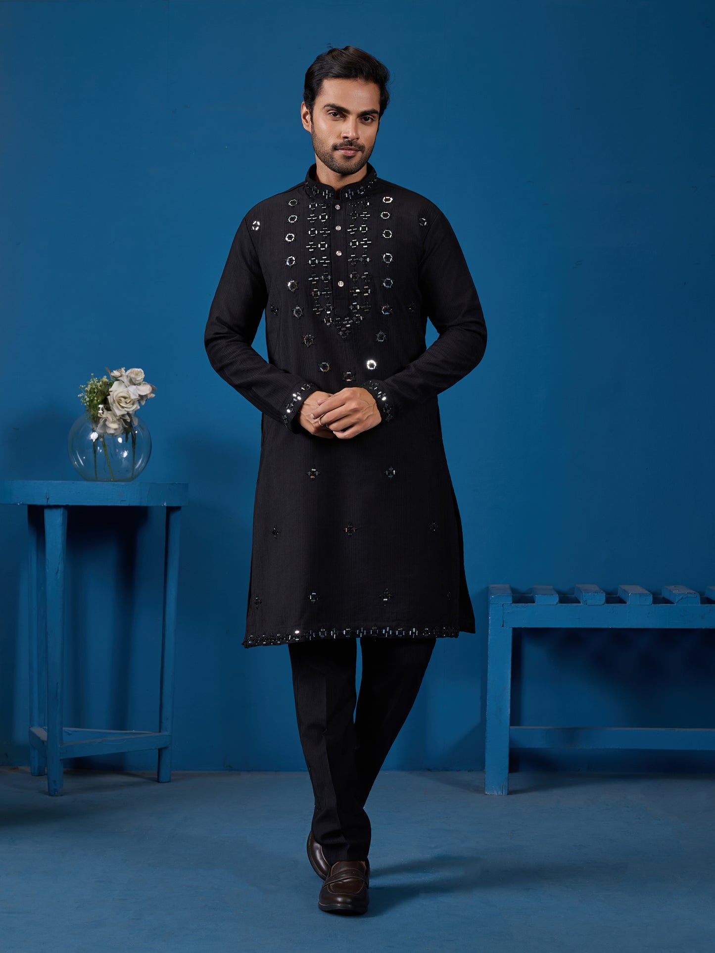 "Midnight Monarch: The Black Mirror Kurta"
