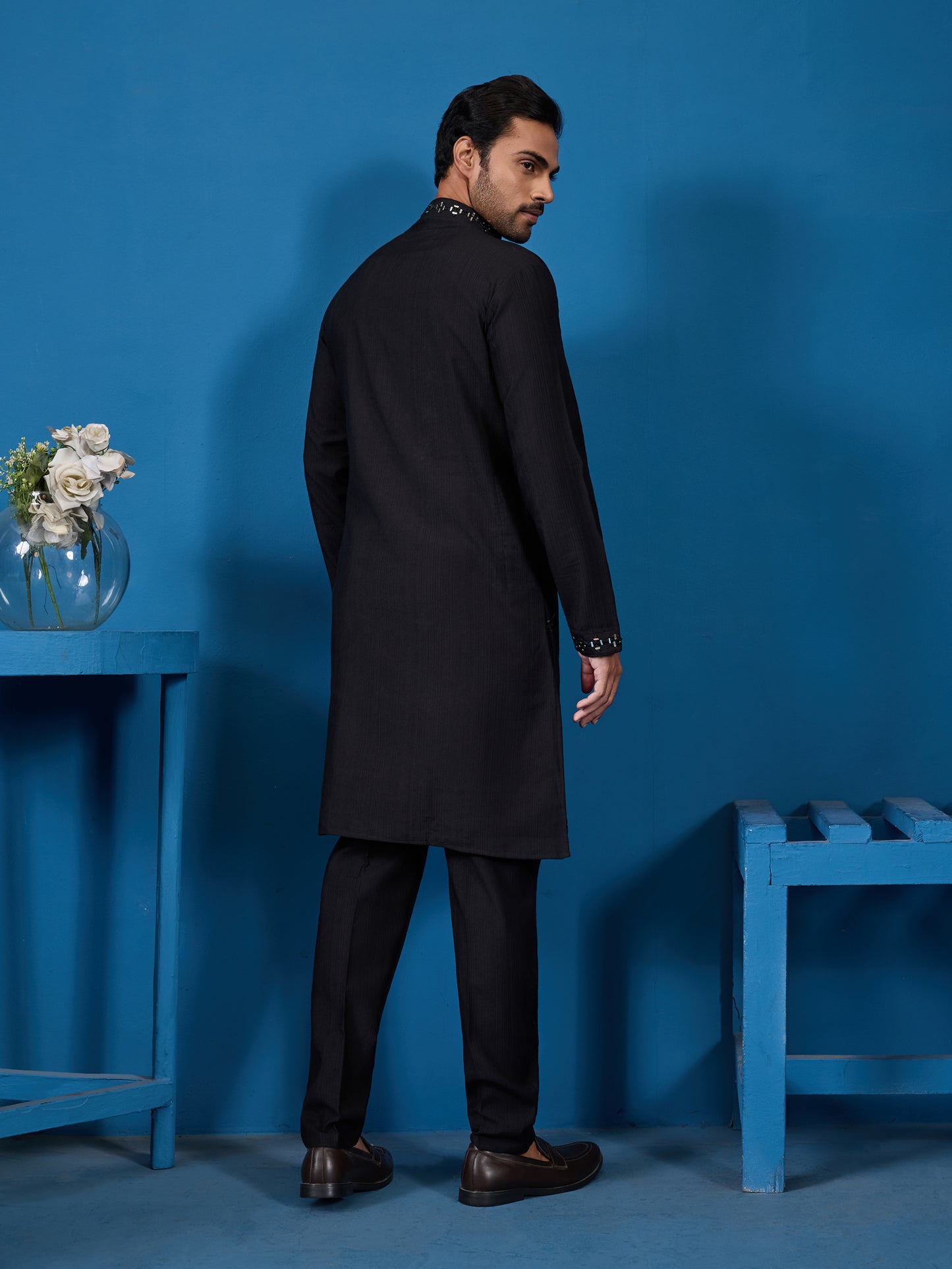"Midnight Monarch: The Black Mirror Kurta"