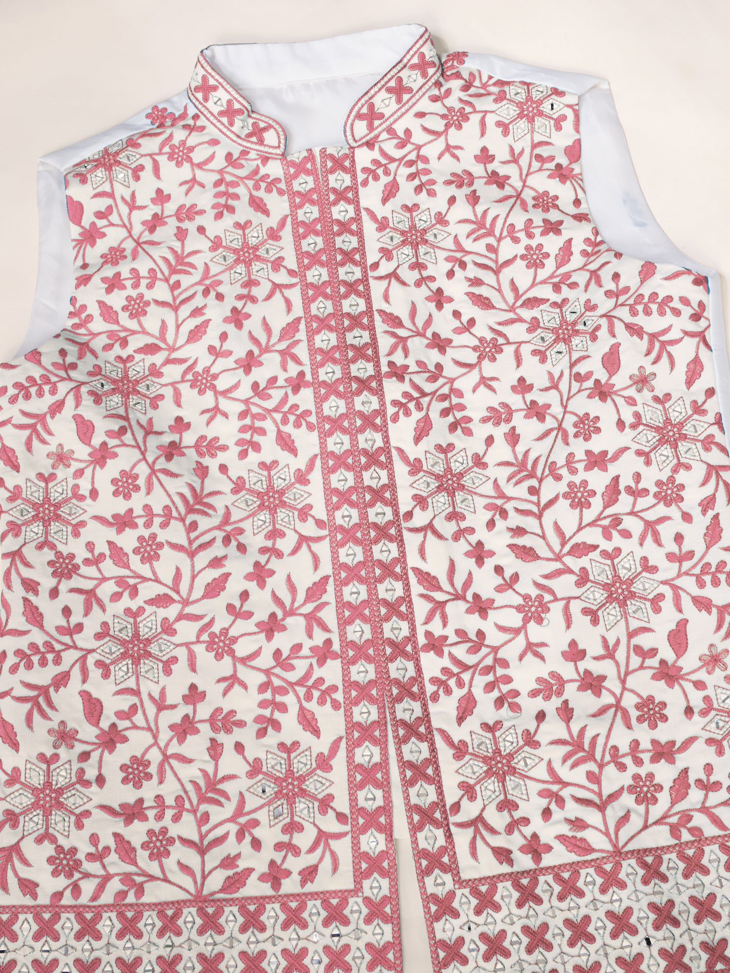 “Royal White Kurta with Blush Pink Embroidered Jacket”