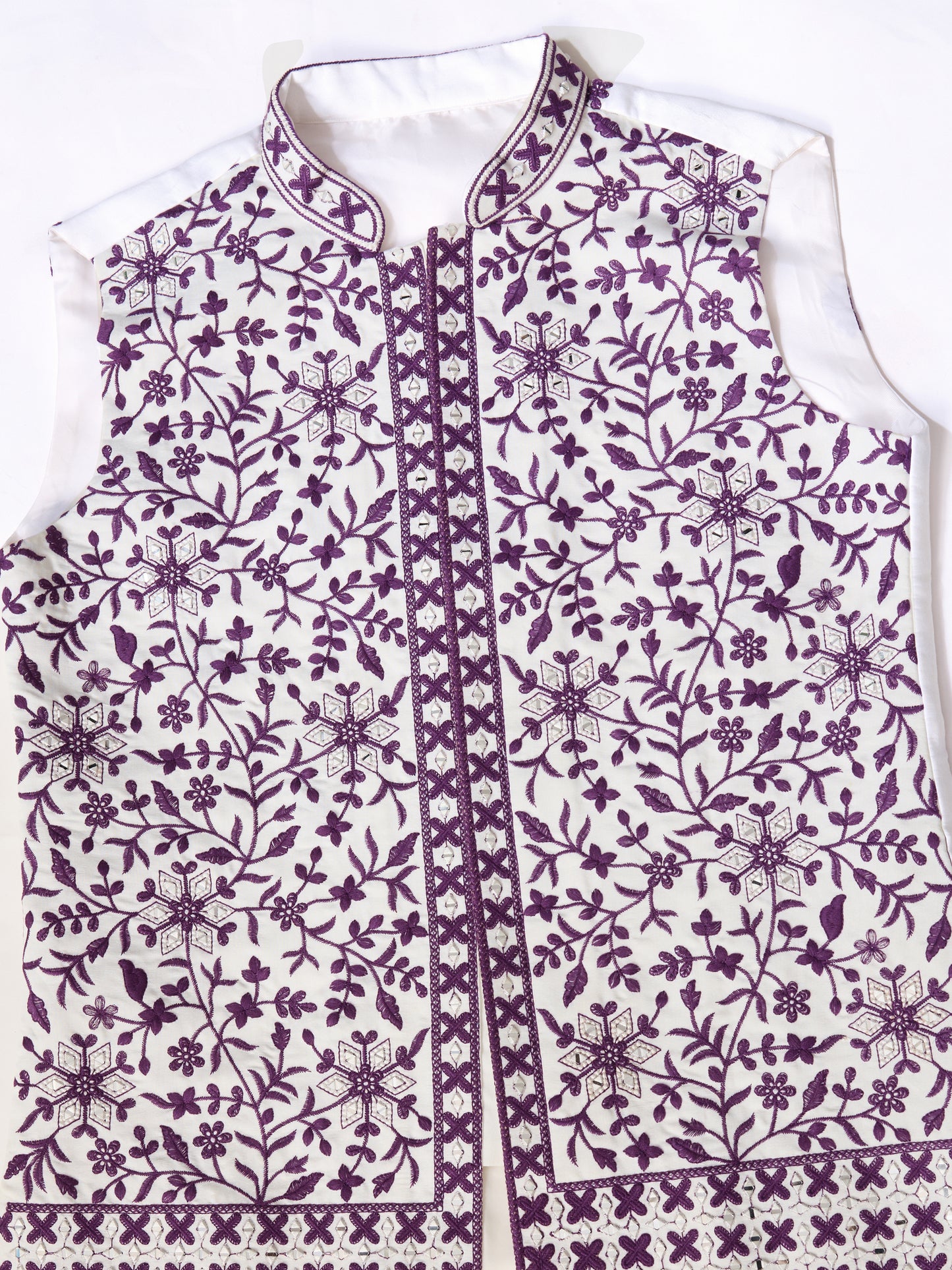 Ivory & Plum Floral Embroidered Ethnic Vest Set