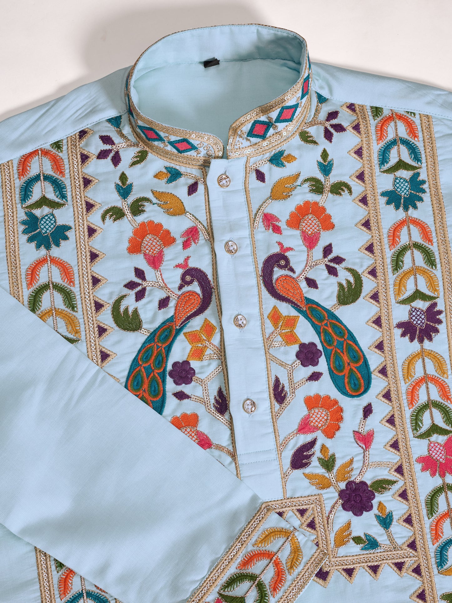 Sky Blue Viscose Silk Embroidered Kurta
