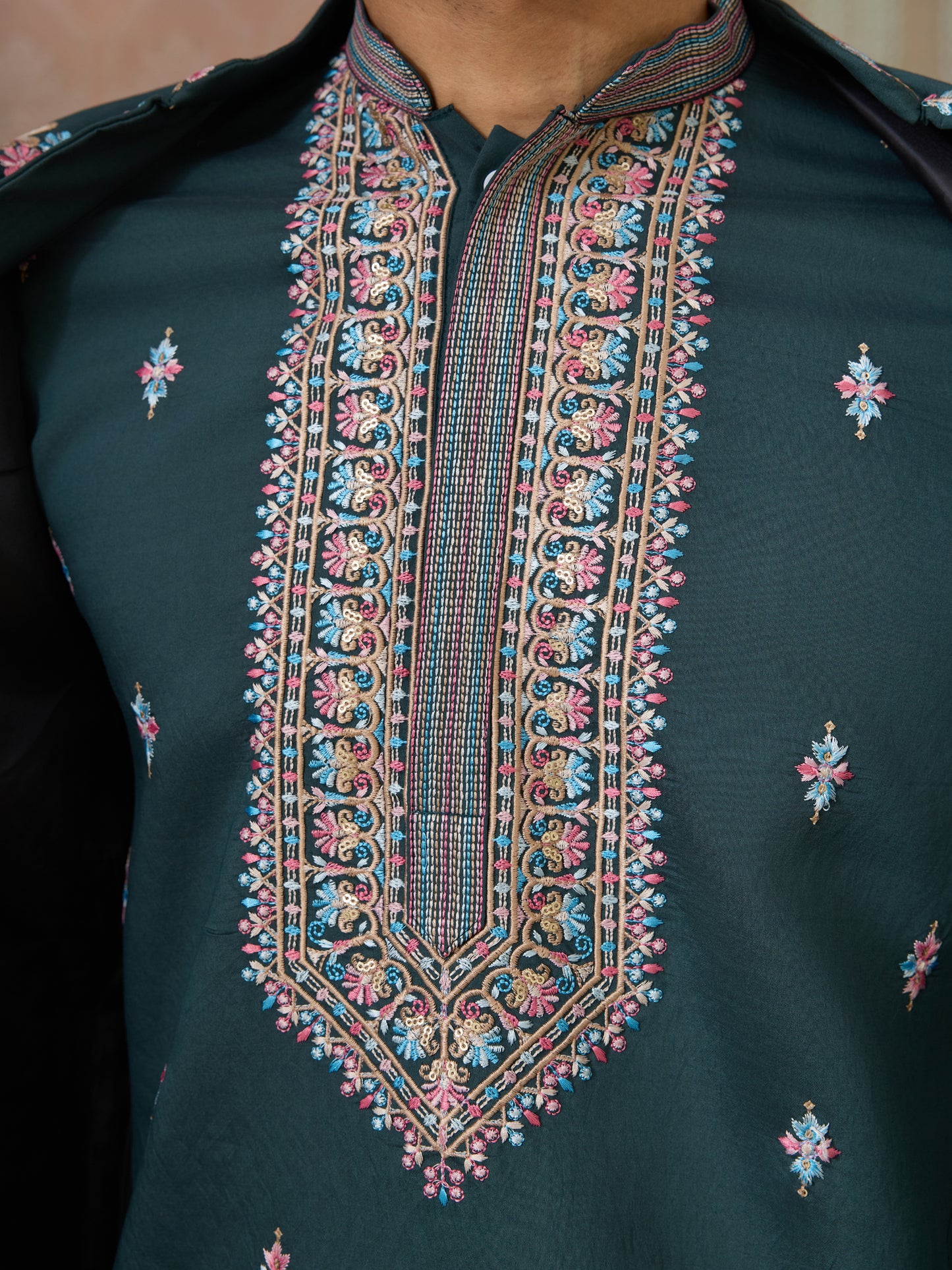 Emerald Green Floral Embroidered Kurta Set