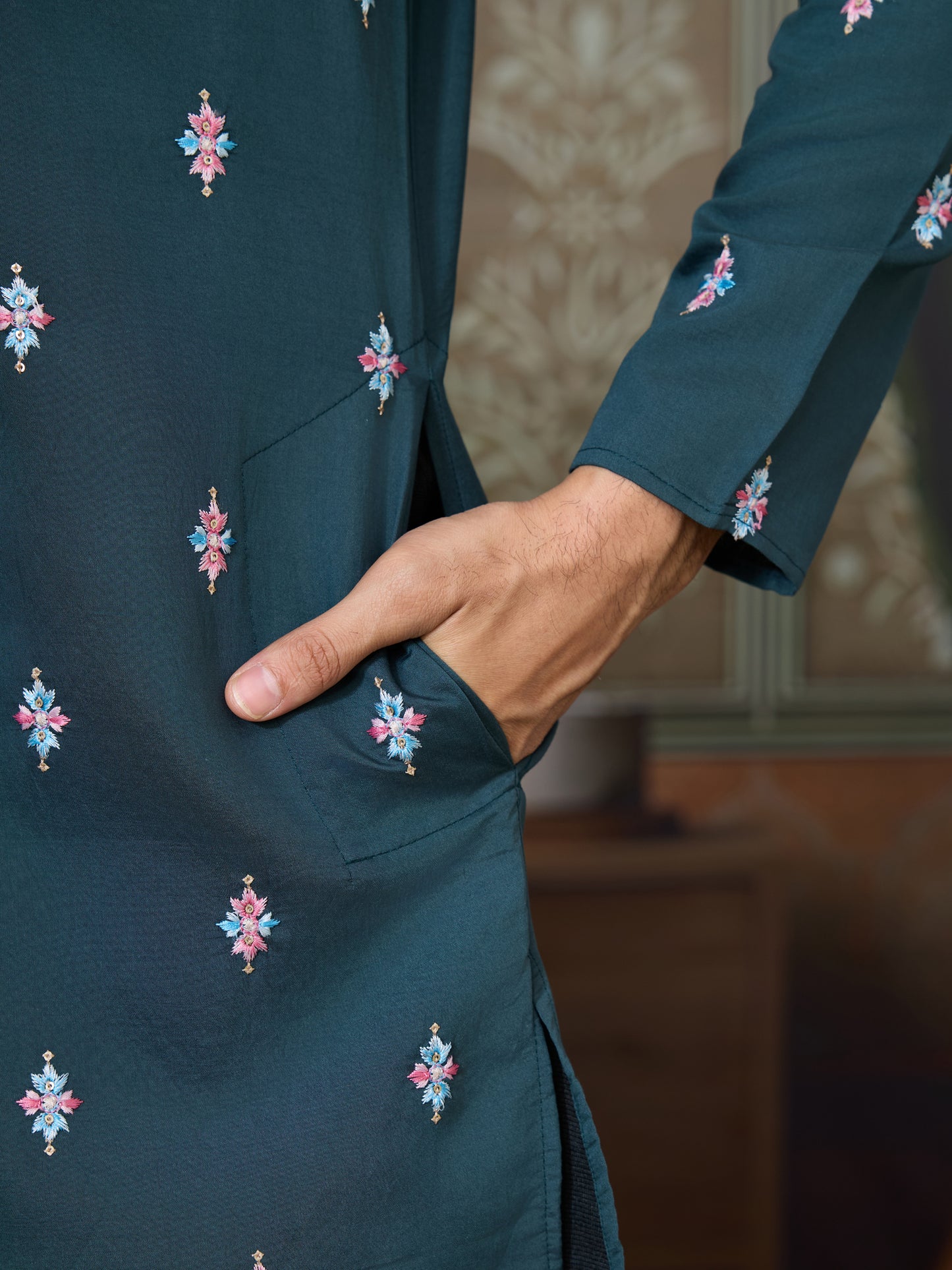 Emerald Green Floral Embroidered Kurta Set