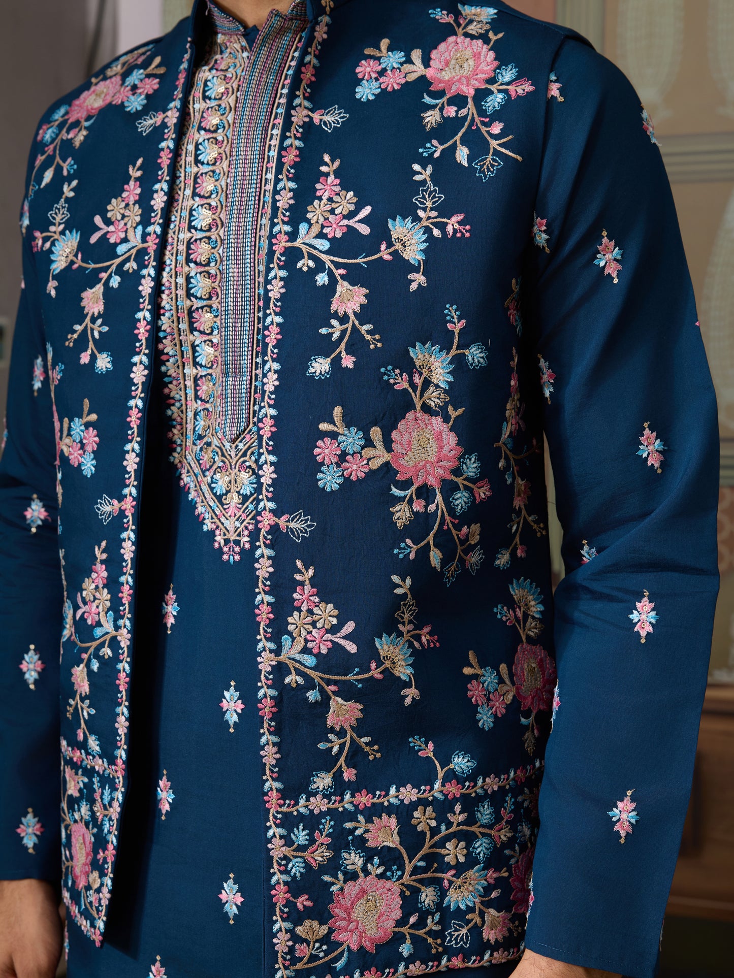 Teal Blue Embroidered Kurta Set