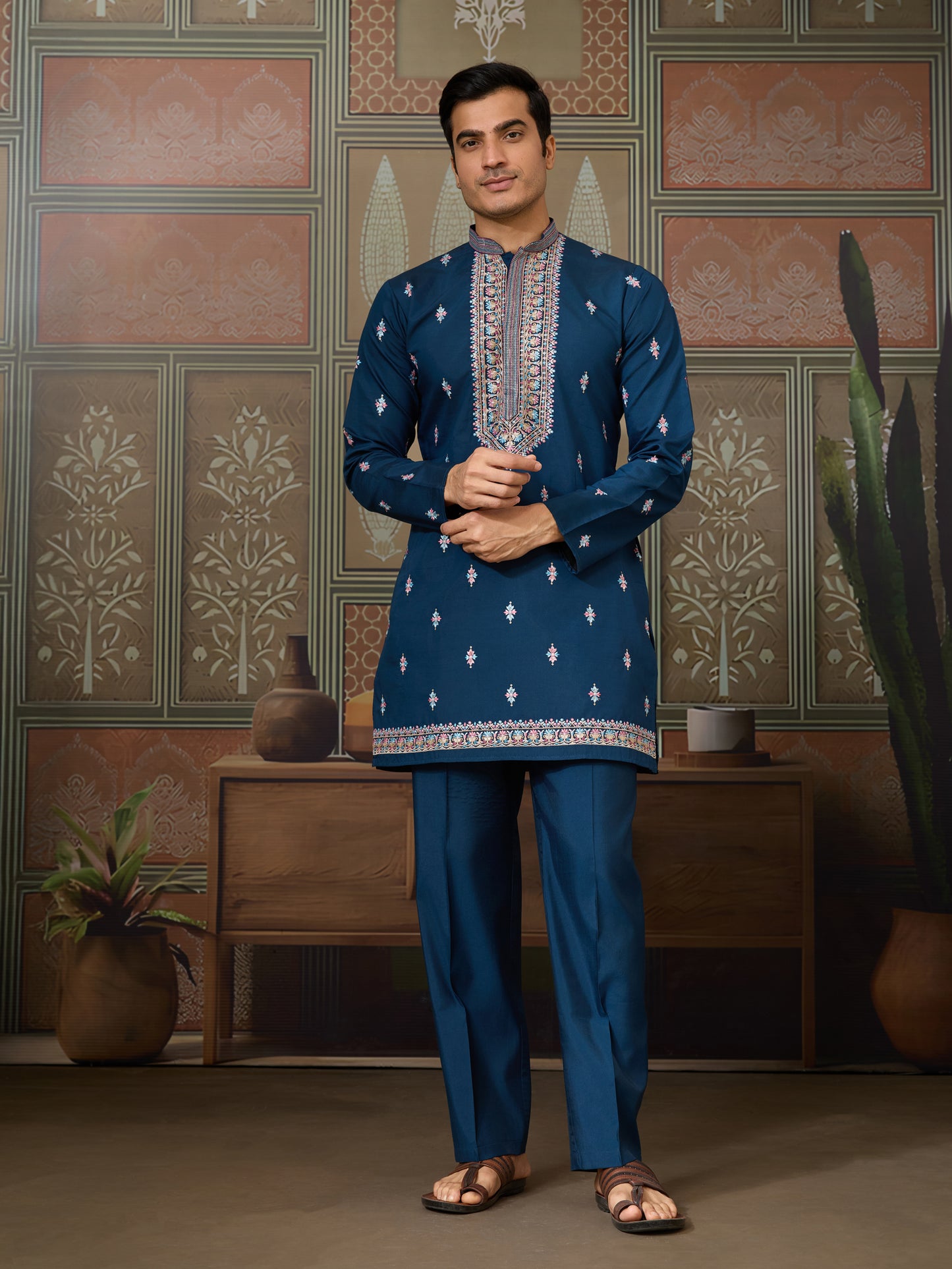 Teal Blue Embroidered Kurta Set