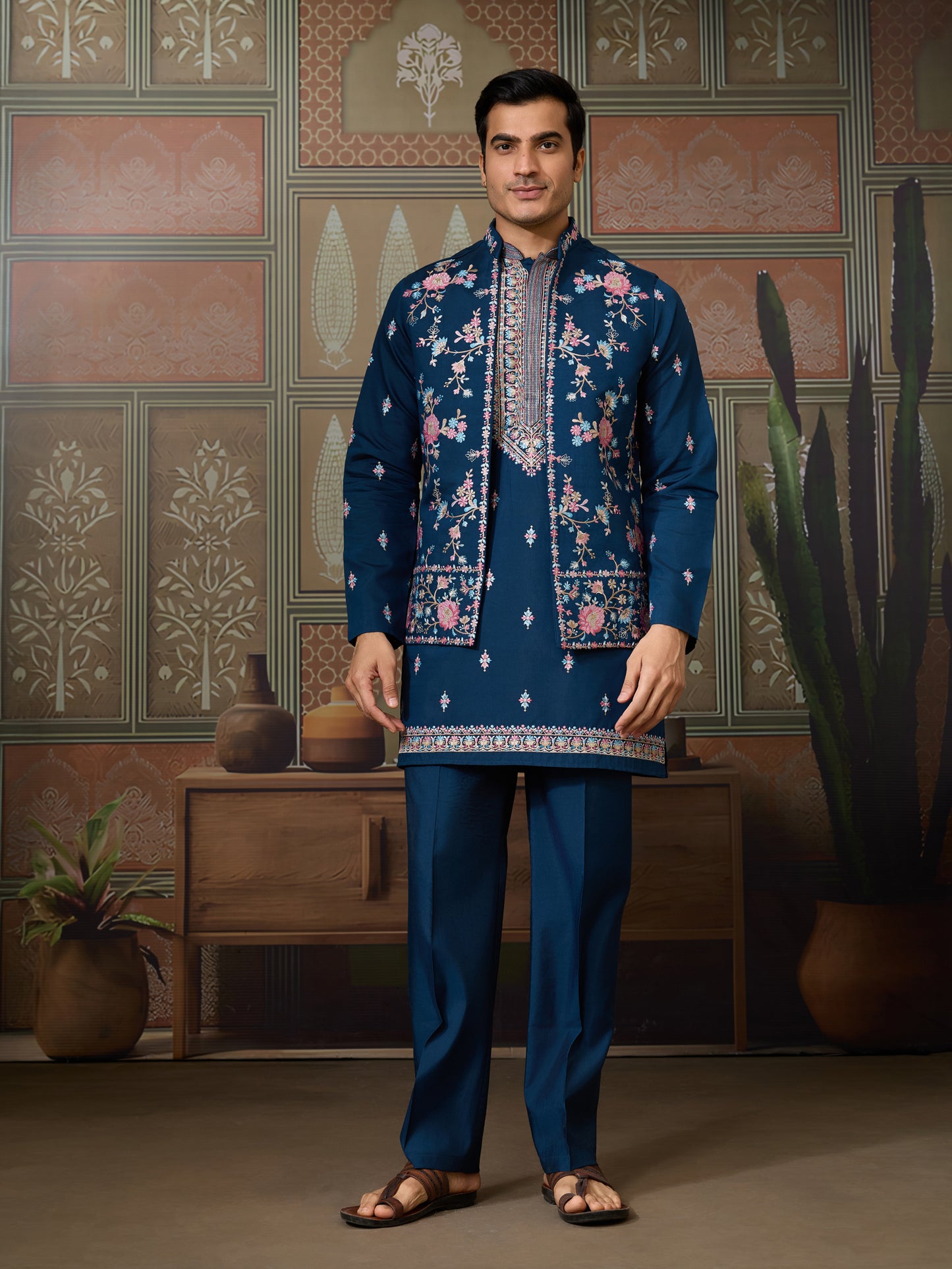 Teal Blue Embroidered Kurta Set