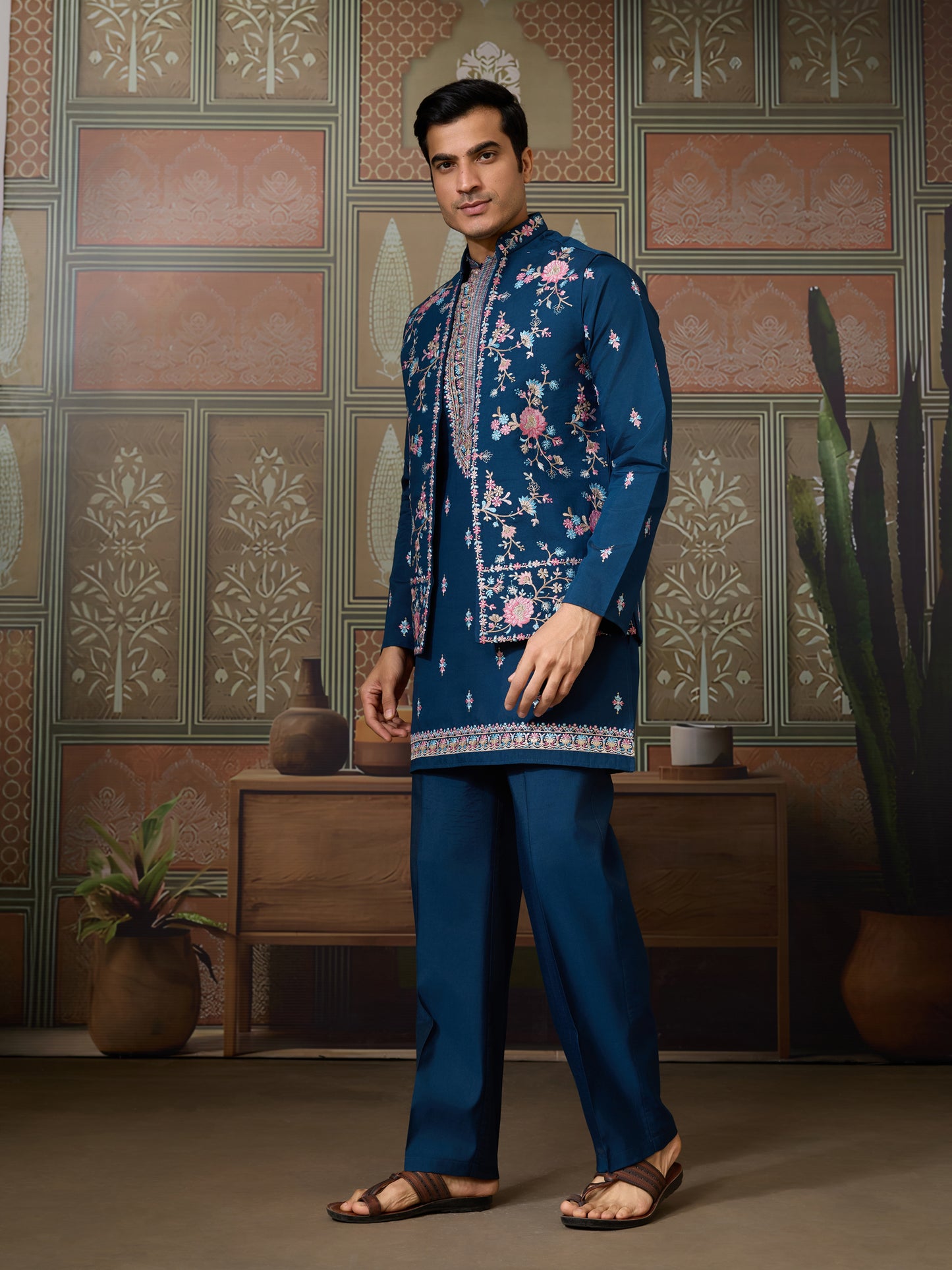 Teal Blue Embroidered Kurta Set