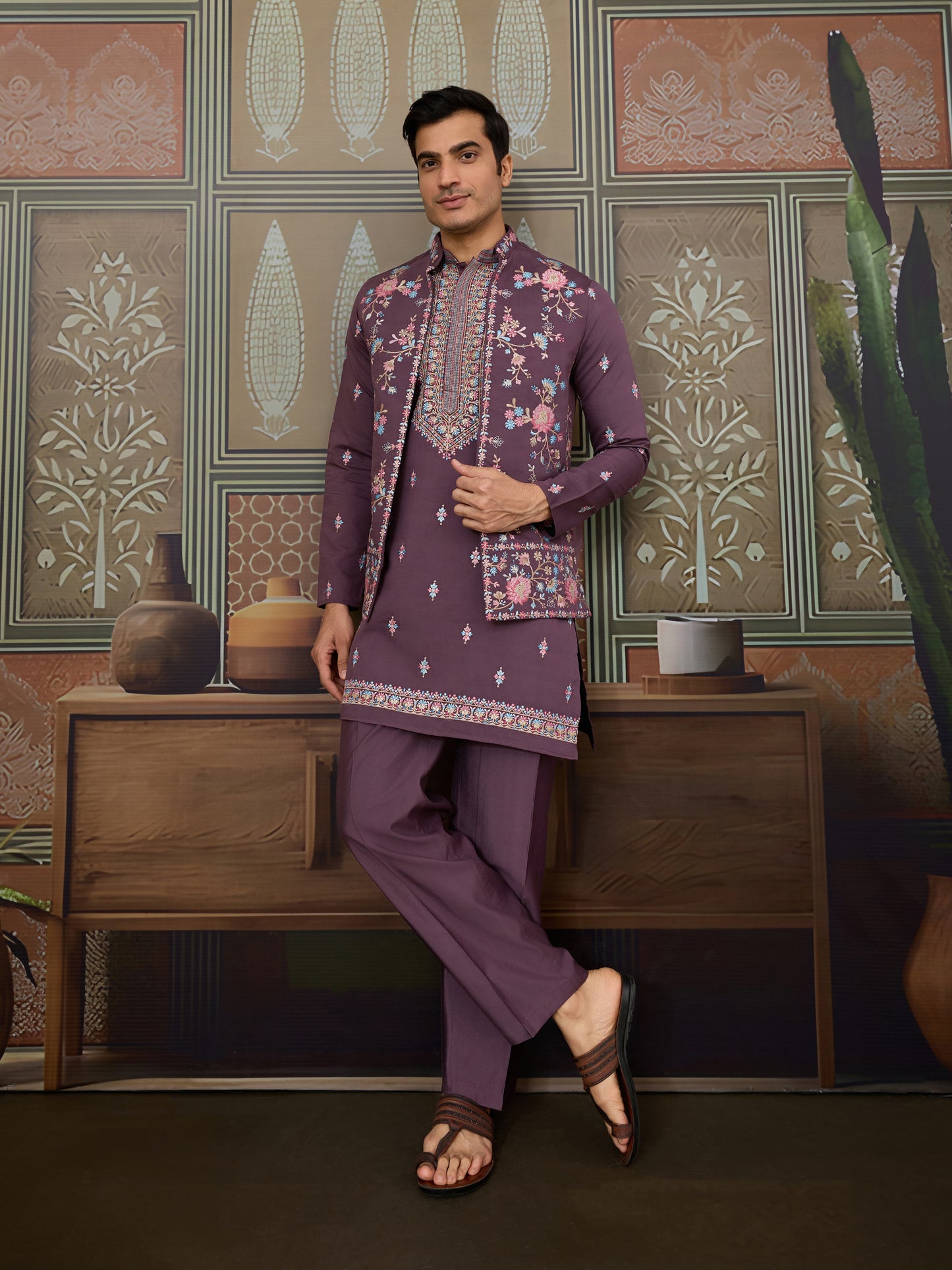 Embrace Elegance with Purple Floral Embroidered Kurta Set