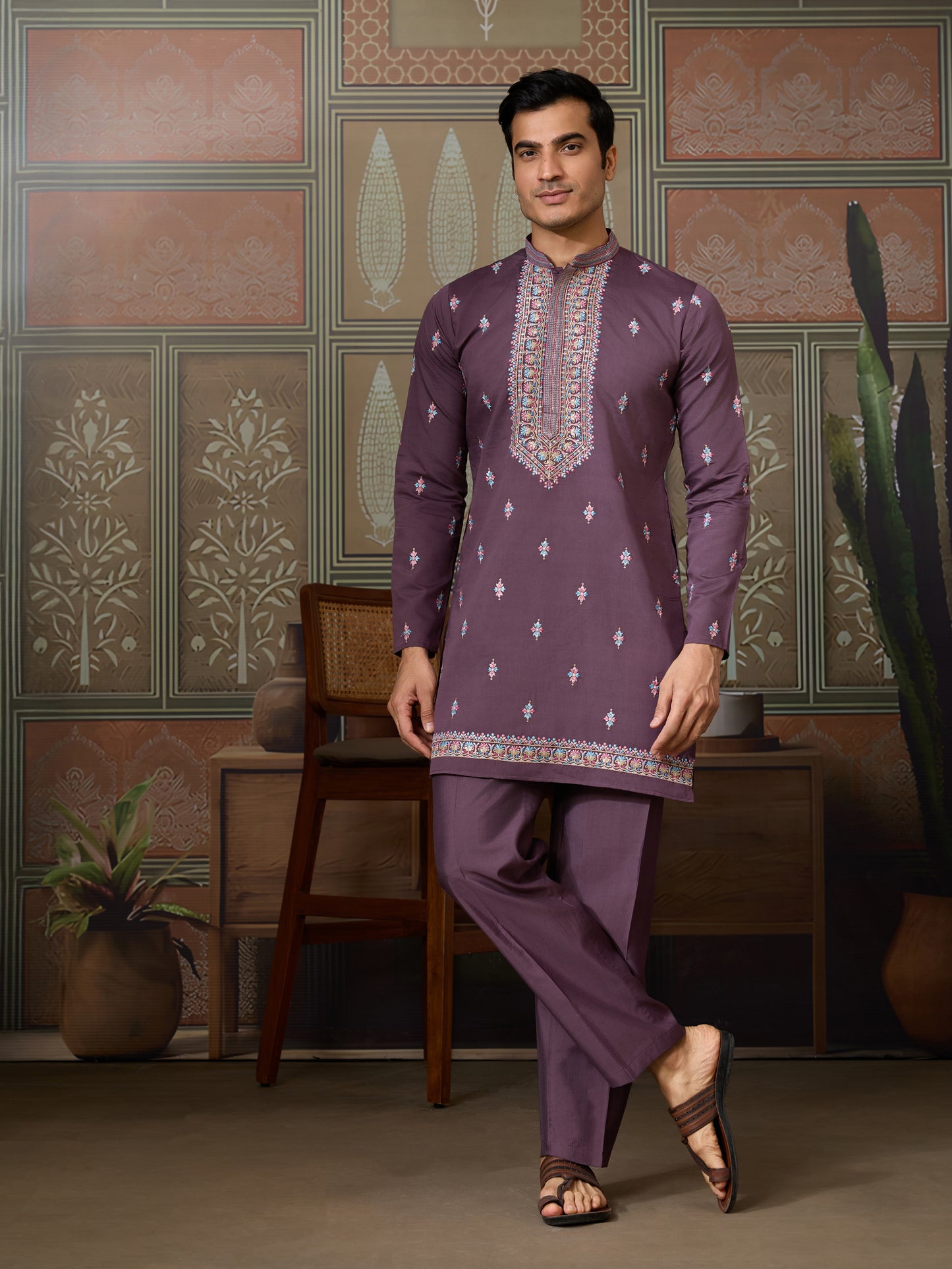Embrace Elegance with Purple Floral Embroidered Kurta Set