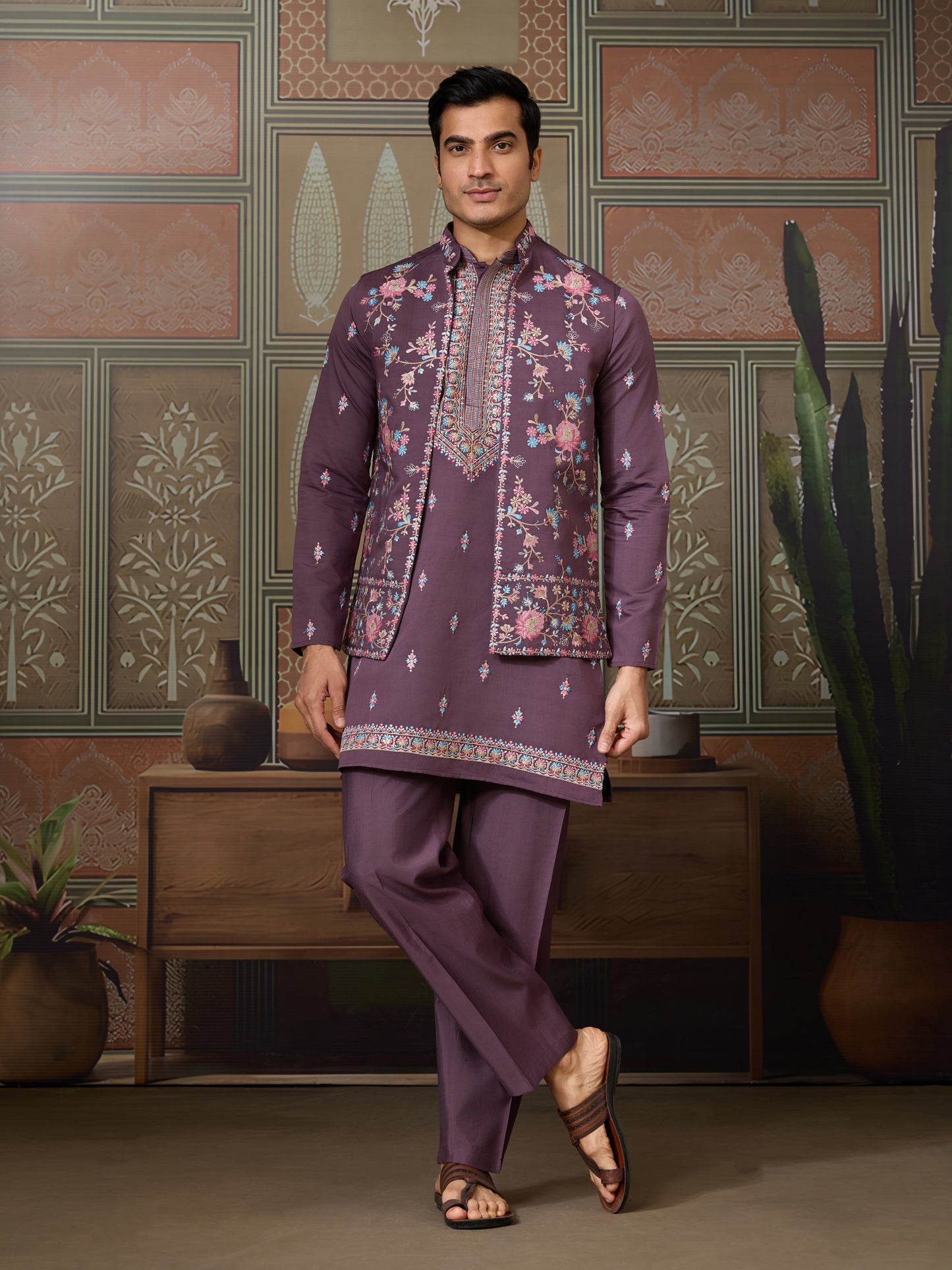 Embrace Elegance with Purple Floral Embroidered Kurta Set