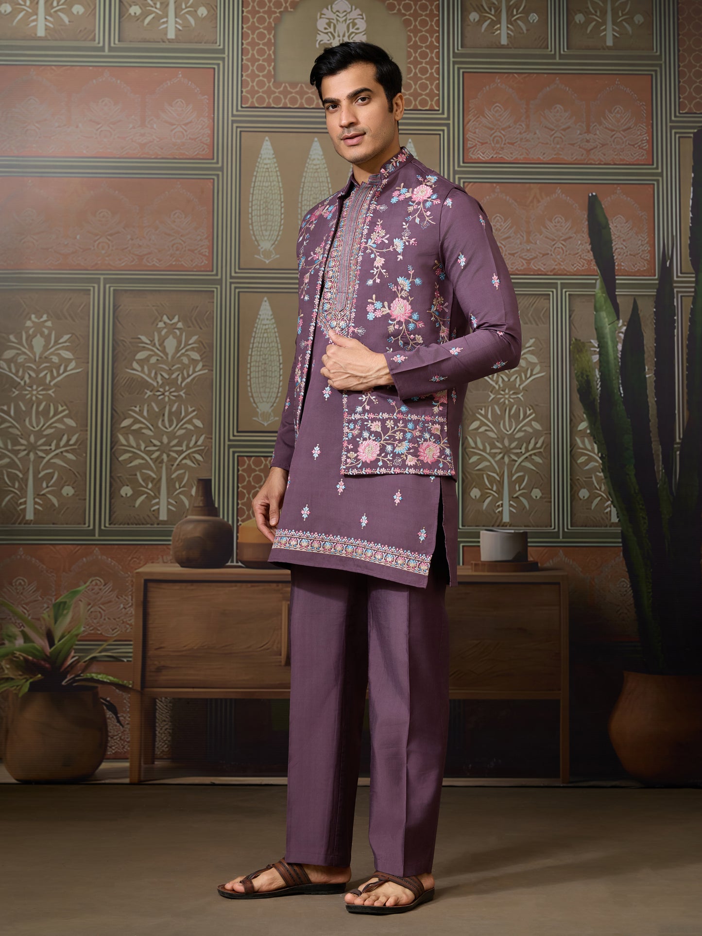 Embrace Elegance with Purple Floral Embroidered Kurta Set