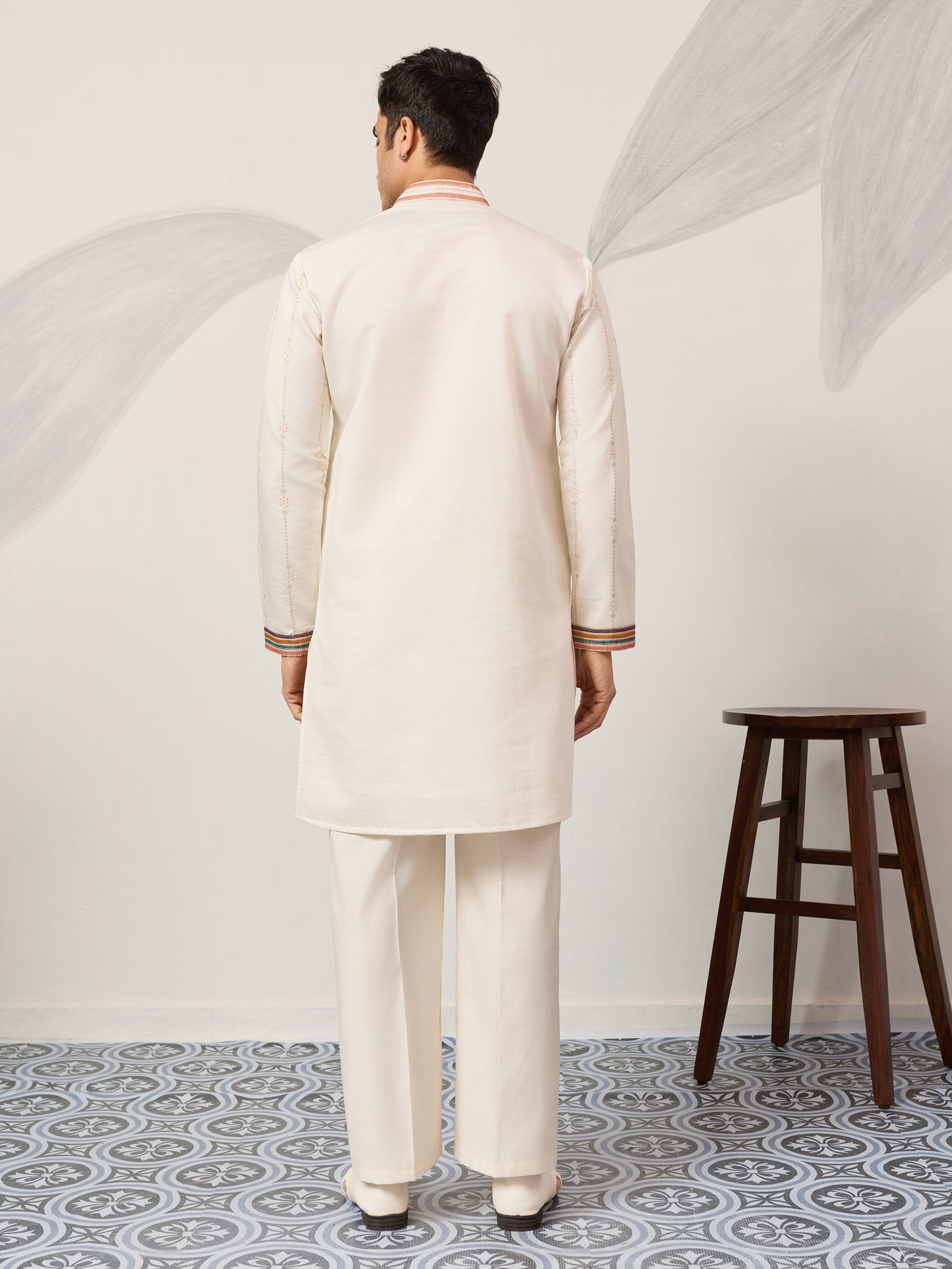 Ivory White Luxury Kurta Set with Handcrafted Floral & Bird Embroidery