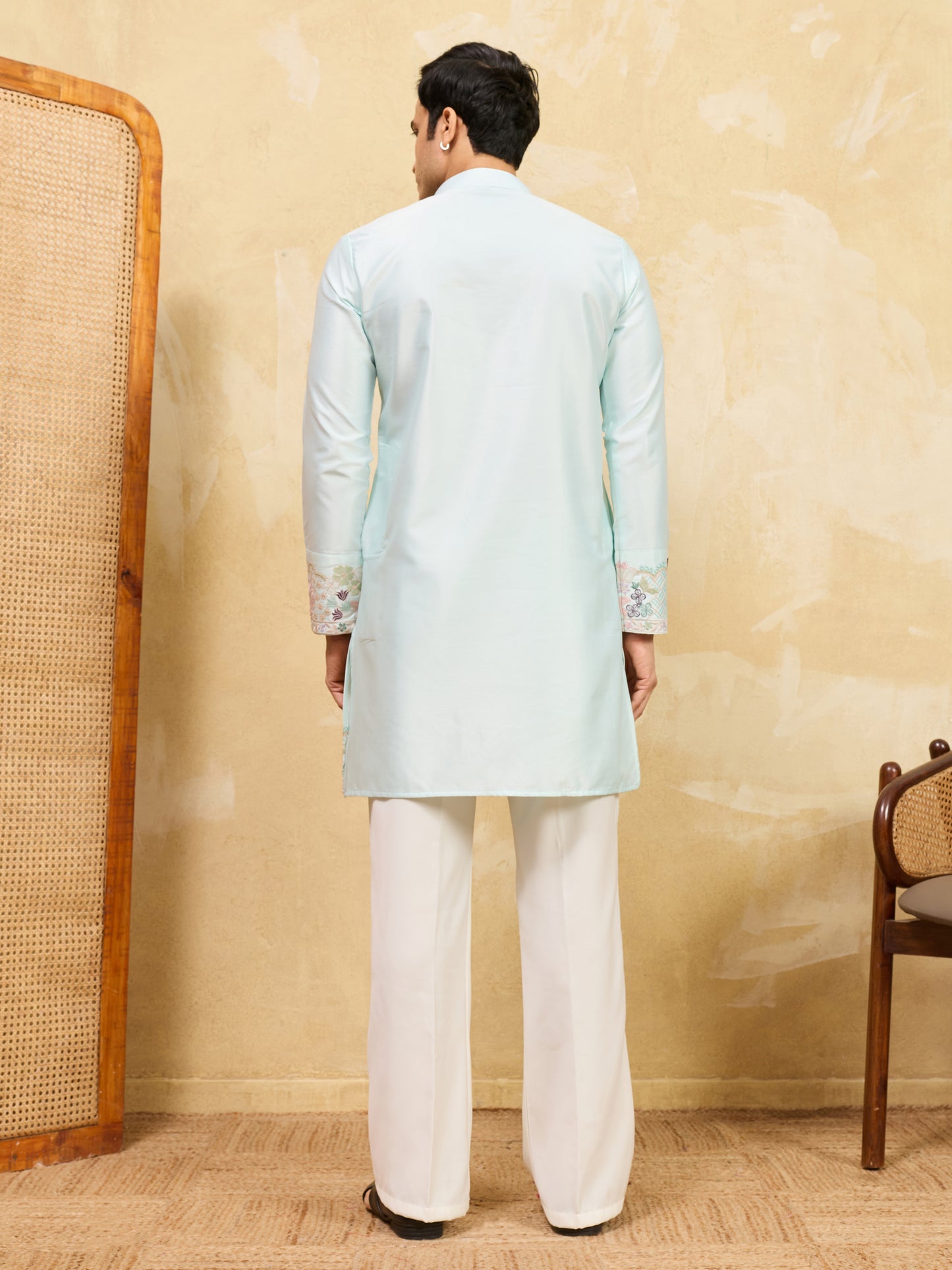 Men’s Mint Green Floral Embroidered Kurta – Premium Festive & Wedding Wear