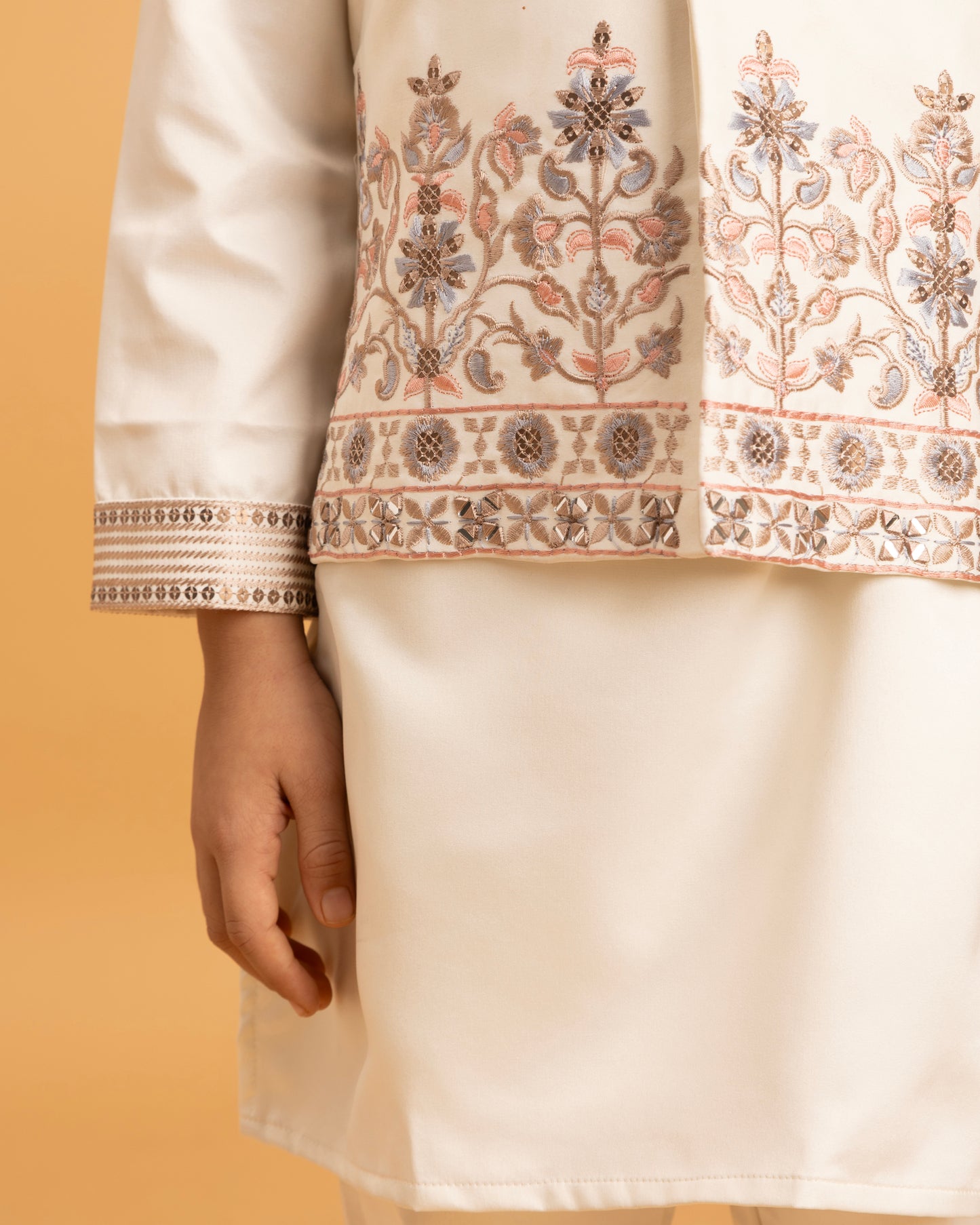 Elegant Cream Embroidered Kurta Set for Boys