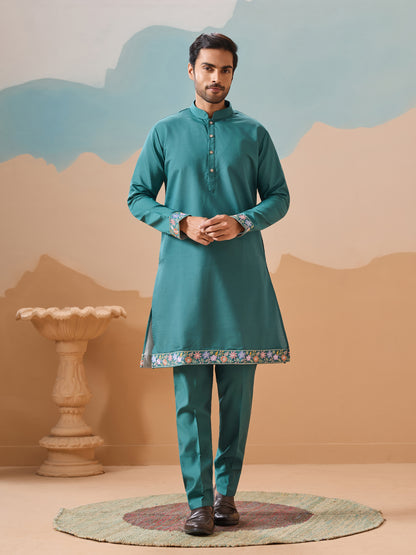 "Teal Bloom - Embroidered Elegance Kurta Set"