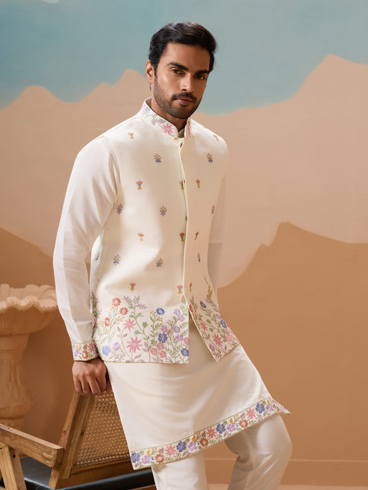 "Moonlit Meadow - Ivory Floral Kurta Set"