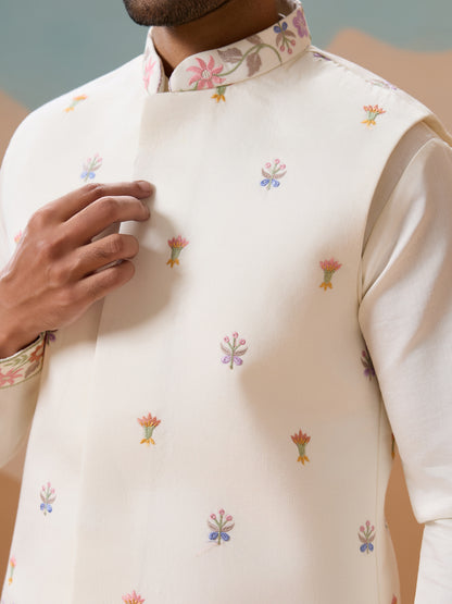 "Moonlit Meadow - Ivory Floral Kurta Set"