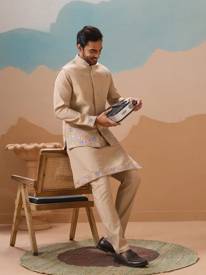 Beige Blossom Embroidered Kurta Set – Modern Regal Charm