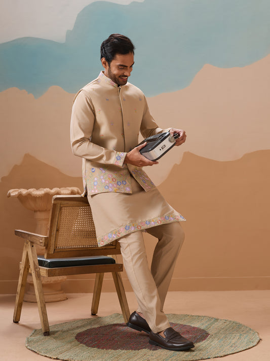Beige Blossom Embroidered Kurta Set – Modern Regal Charm