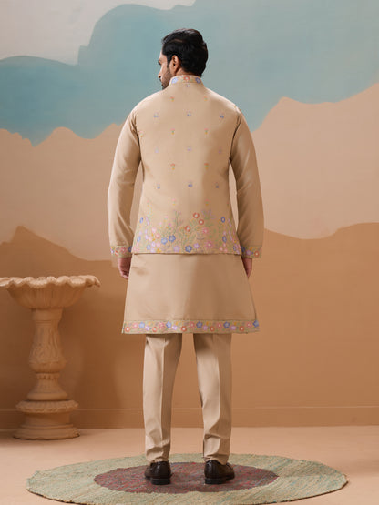 Beige Blossom Embroidered Kurta Set – Modern Regal Charm